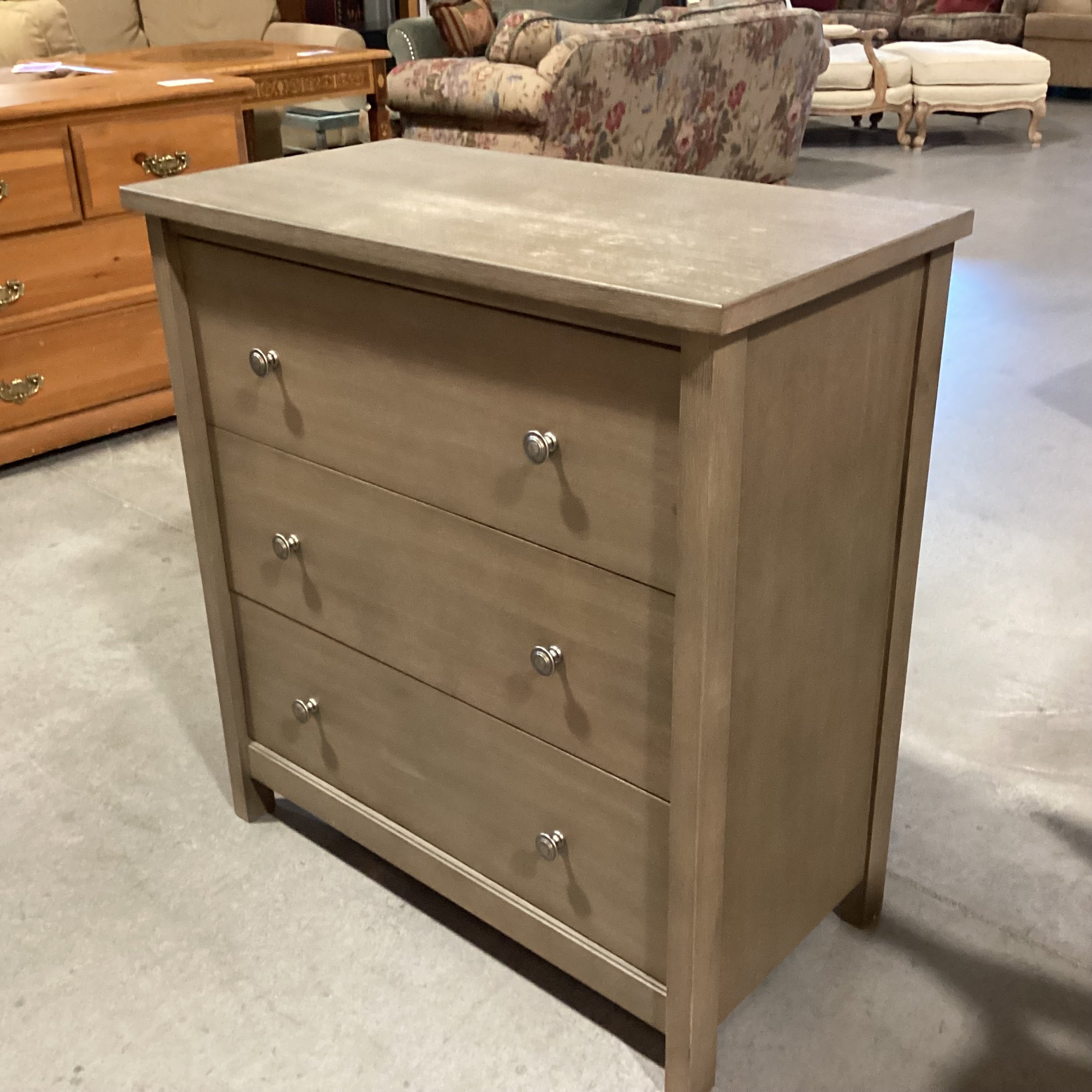 Williams Sonoma Grey Washed Finish Wood 3 Drawer Chest 32"x 16.5"x 34"