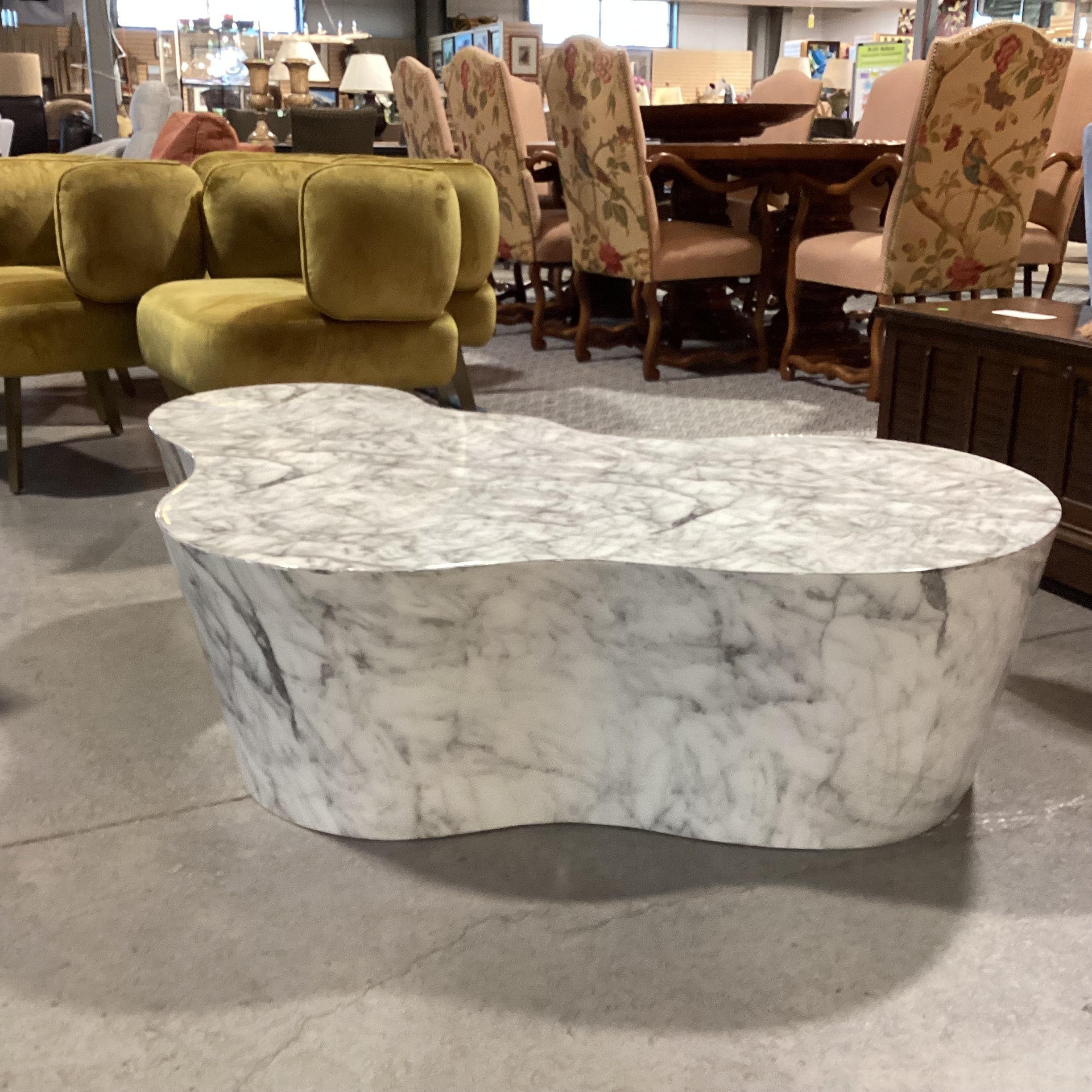 Sunpan Ava Sculpted Concrete with Overlaid Marble Look Finish Coffee Table 60"x 36"x 14.5"