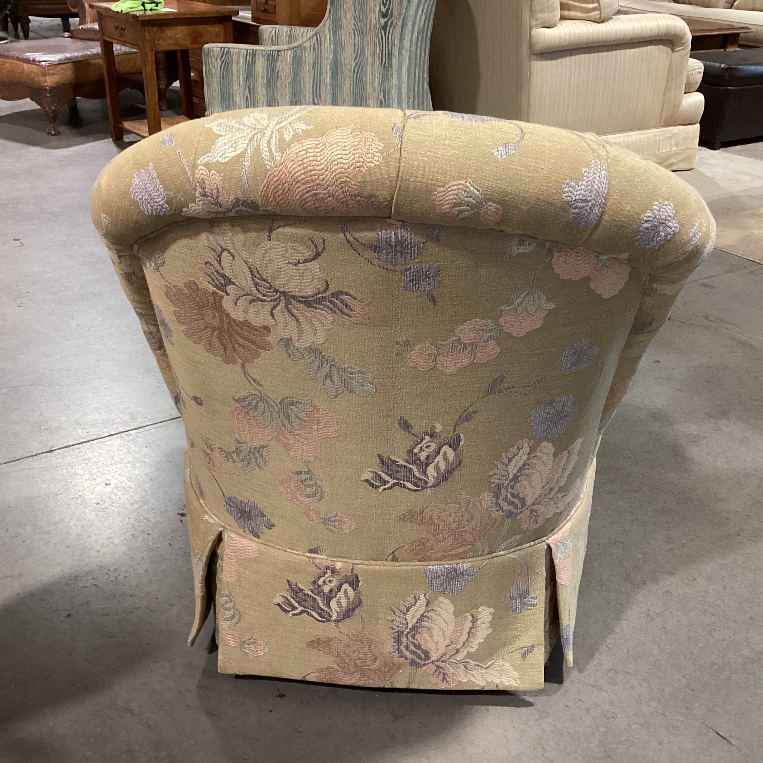 Custom Gold with Peach & Lavender Raised Stitch Floral Button Tufted with Ottoman Chair  31"x 34"x 35"