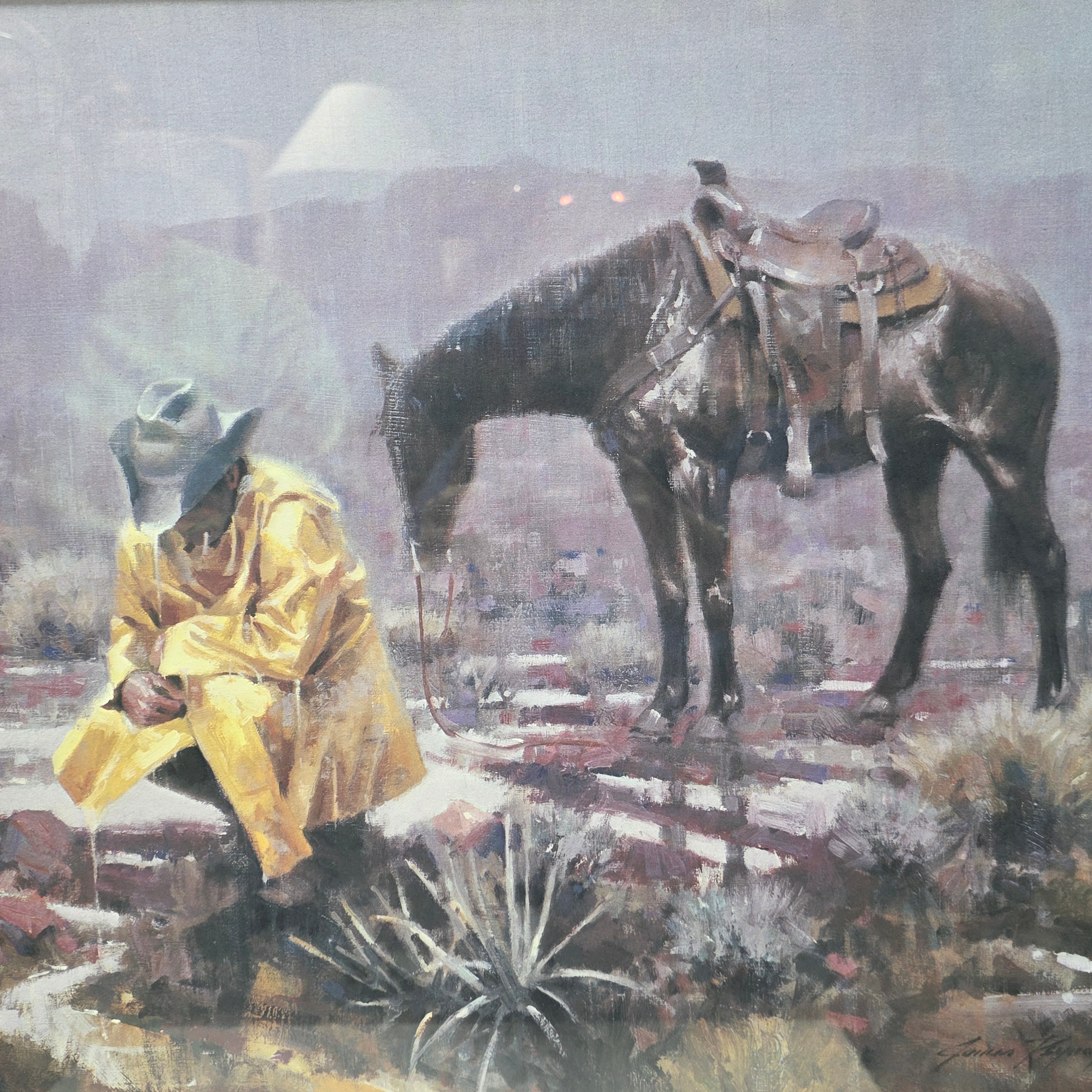 James Reynolds Lithograph "Waiting it Out" 33"x25"