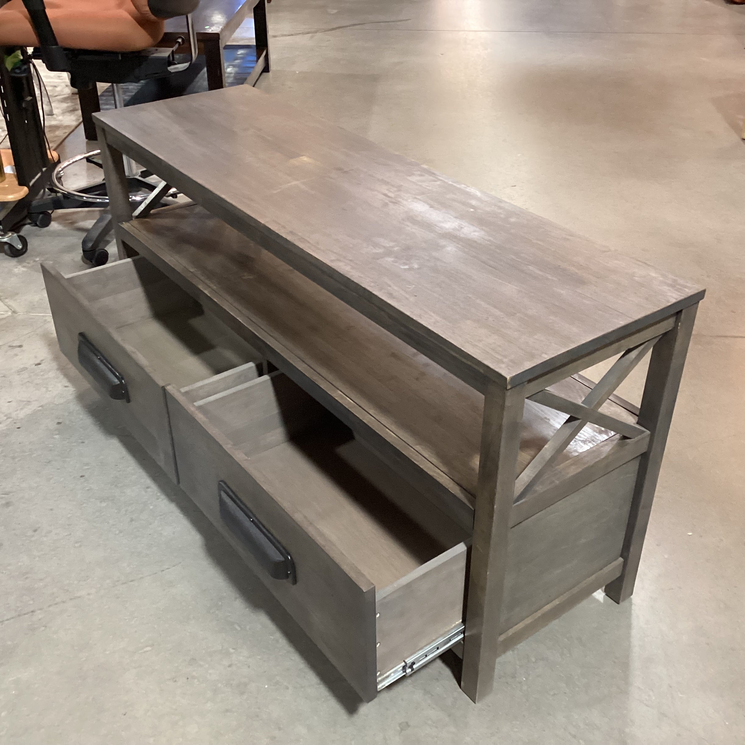 Farm House Washed Grey 2 Drawer with Shelf Console 54"x 16"x 26"