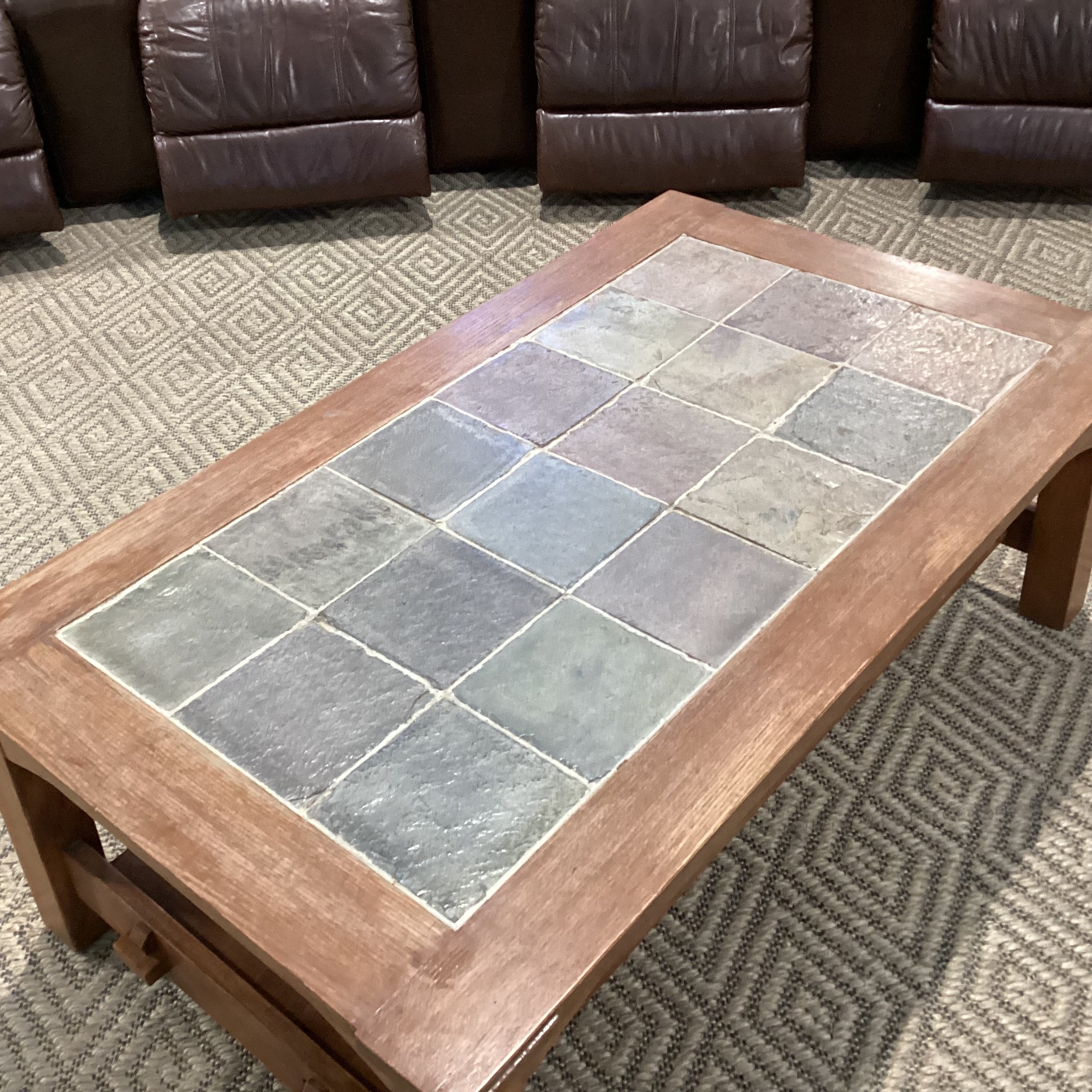 Natural Light Finish Wood & Slate Stone Tile Coffee Table 50.5"x 30"x 18"