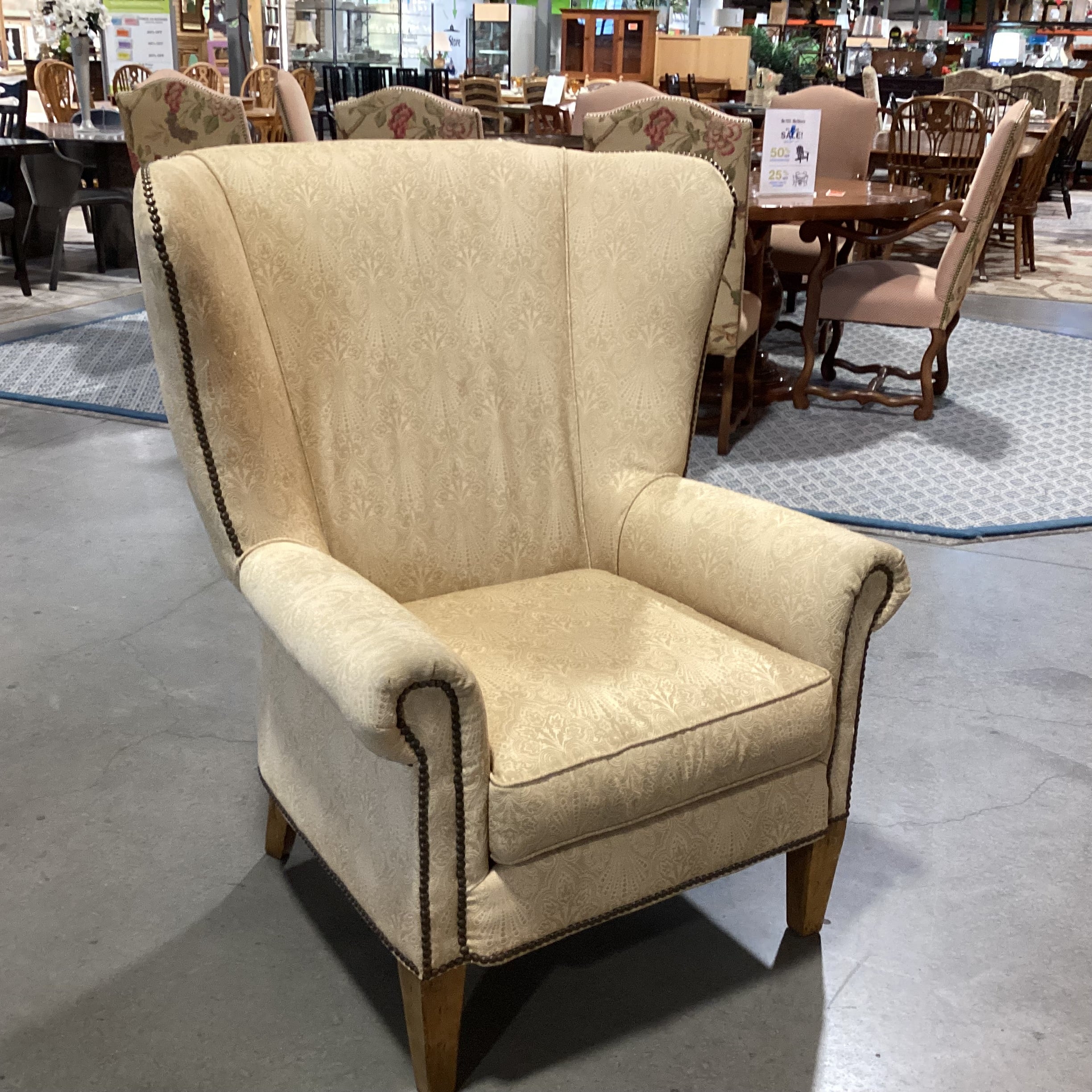Paul Robert Golden Ornate Design with Nailhead Wing Chair 36"x 32"x 43"