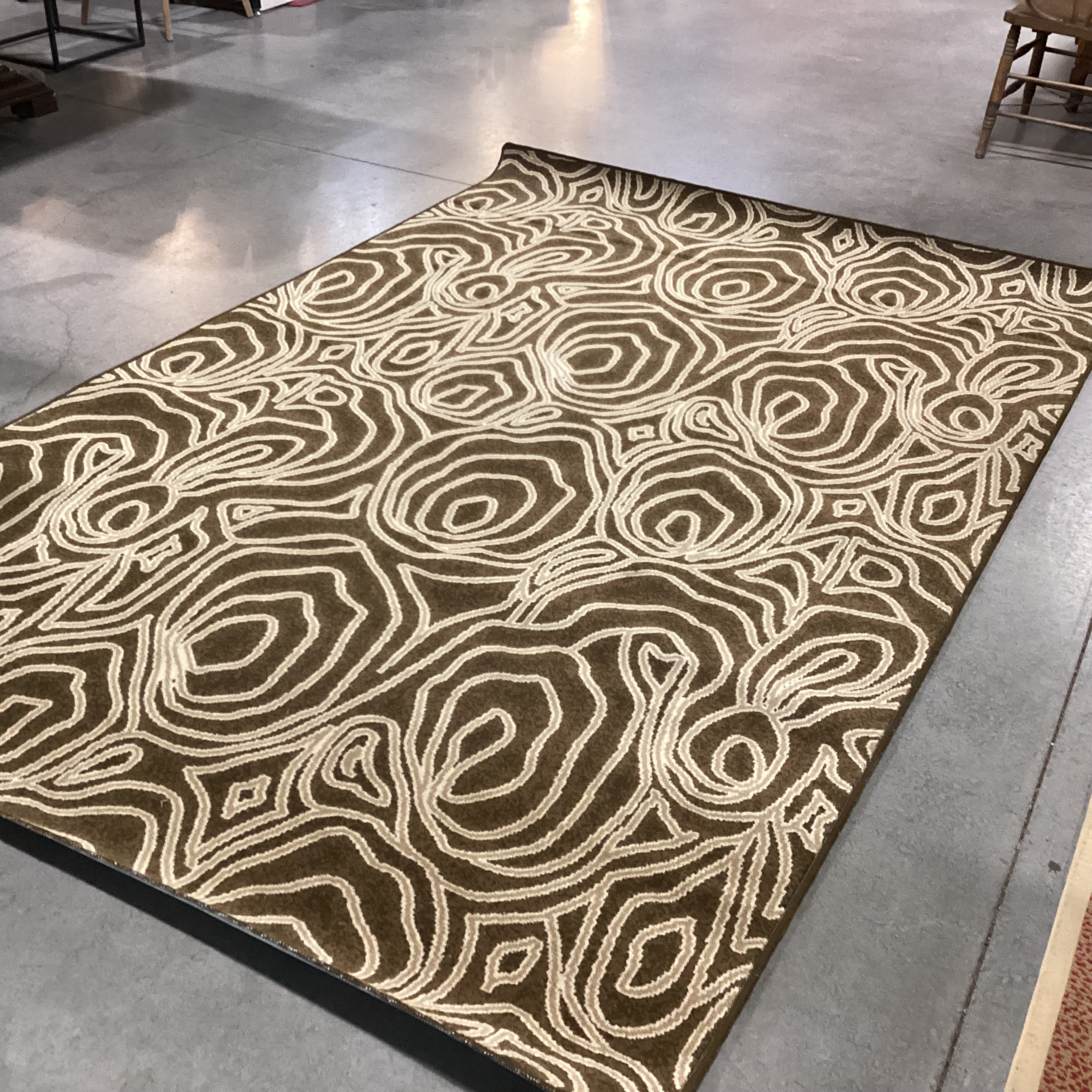 Custom Brown Tan Multi Design Wool Rug 6'x 9'