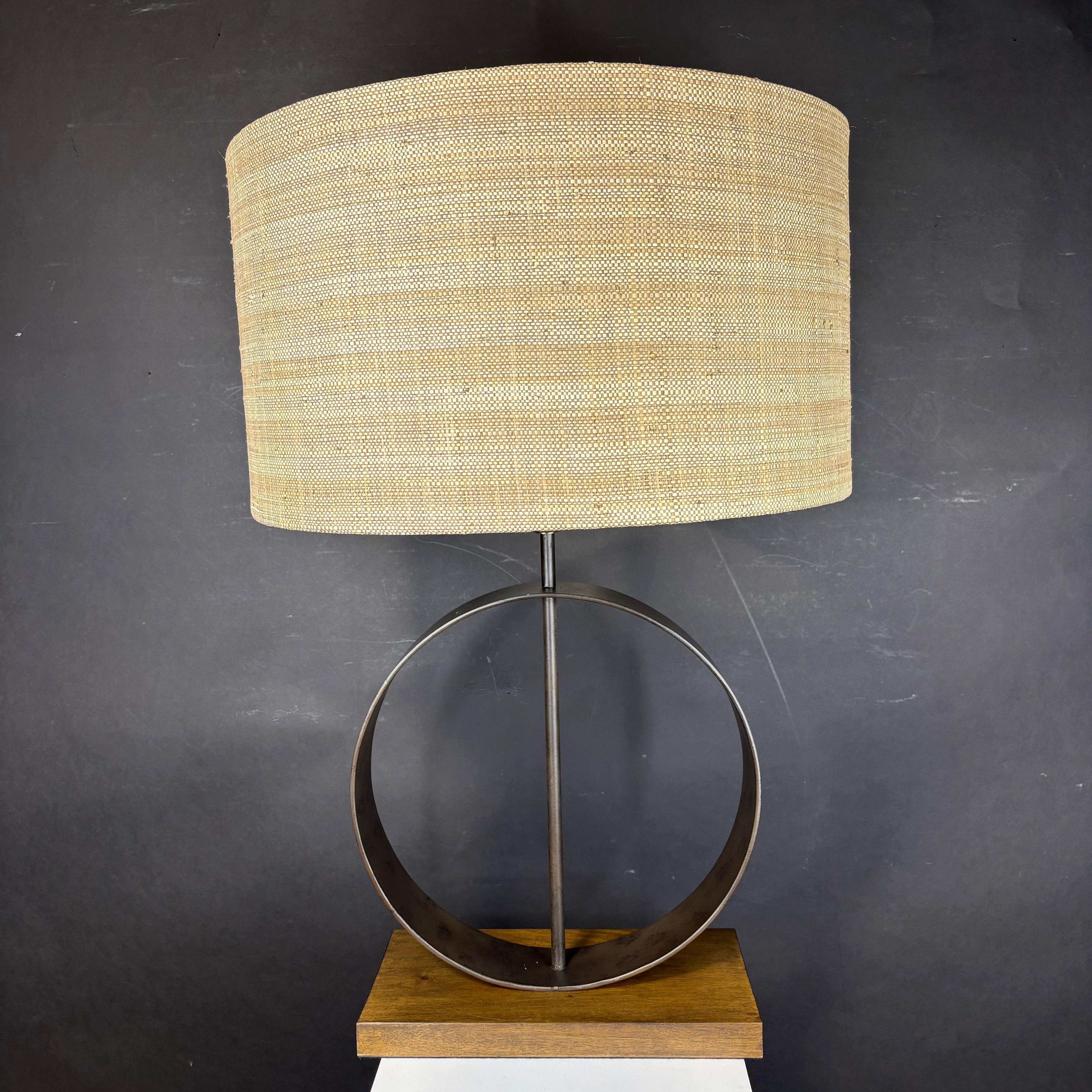 Palecek Bronze Iron Ring and Wood with Shade Table Lamp 20” Diameter @ Shade x 30”