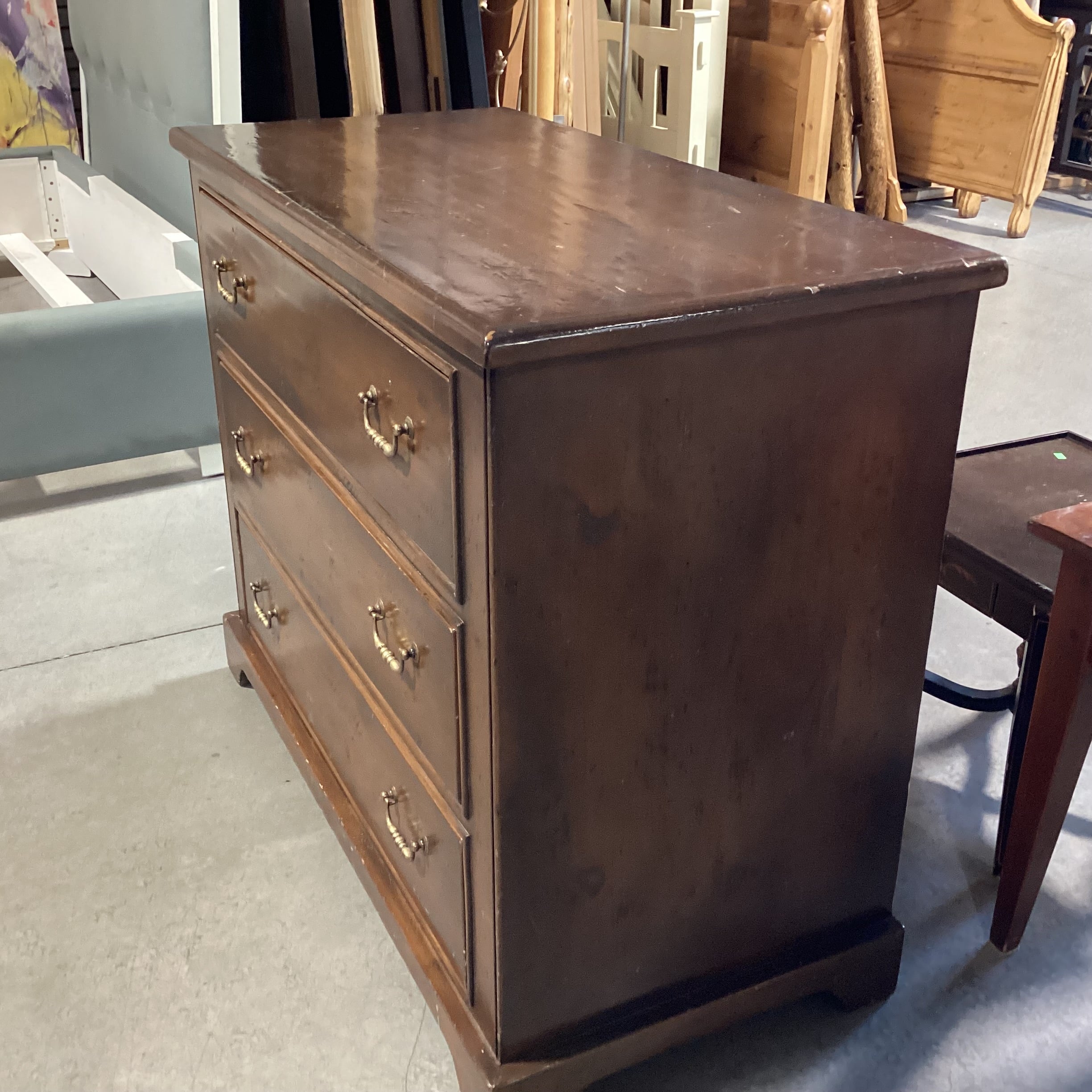 Finished Distressed Solid Wood 3 Drawer Chest 42"x 20"x 34"