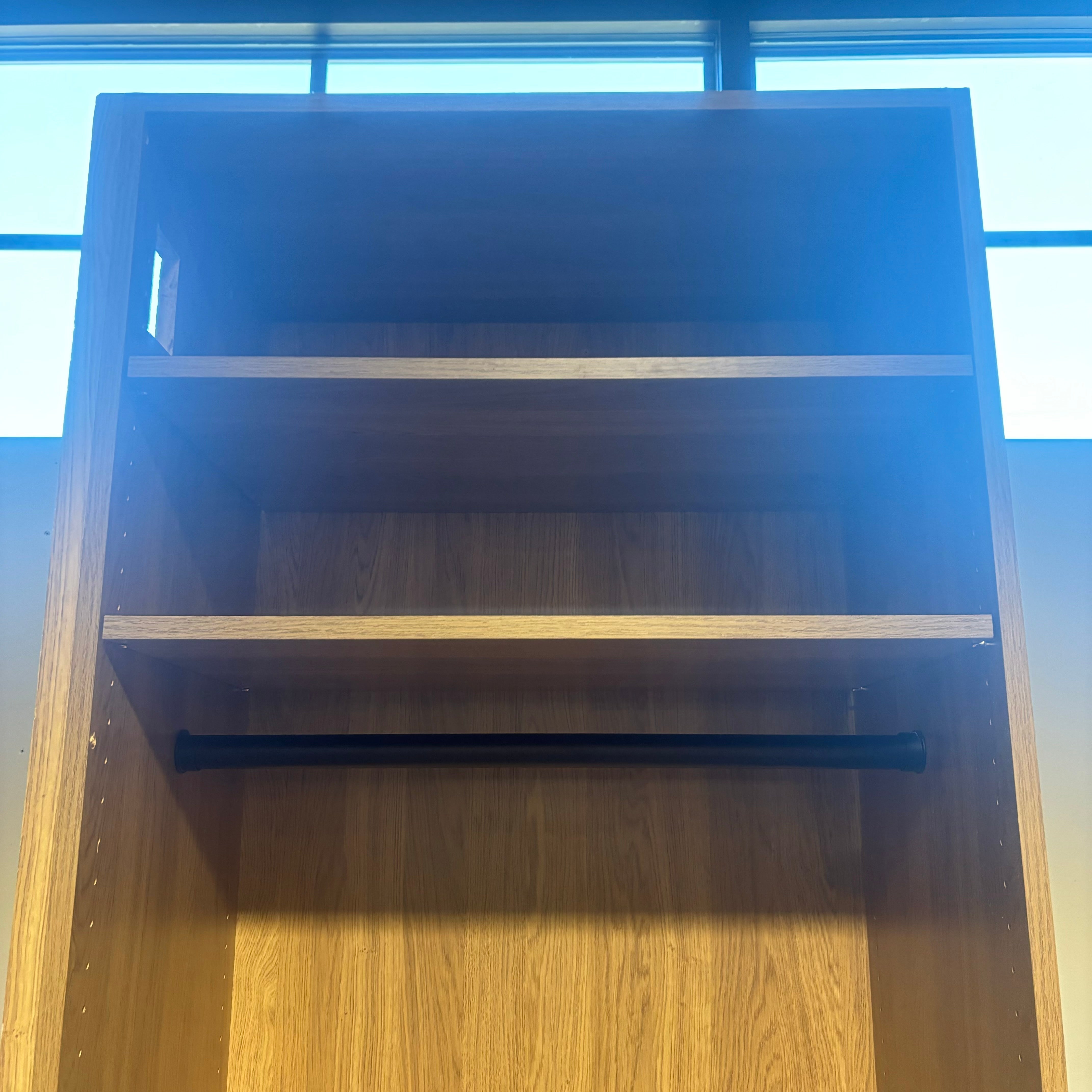 Light Brown Wood Laminate 2 Drawer 2 Shelf Standing Wardrobe 31.5”x 19”x 100”