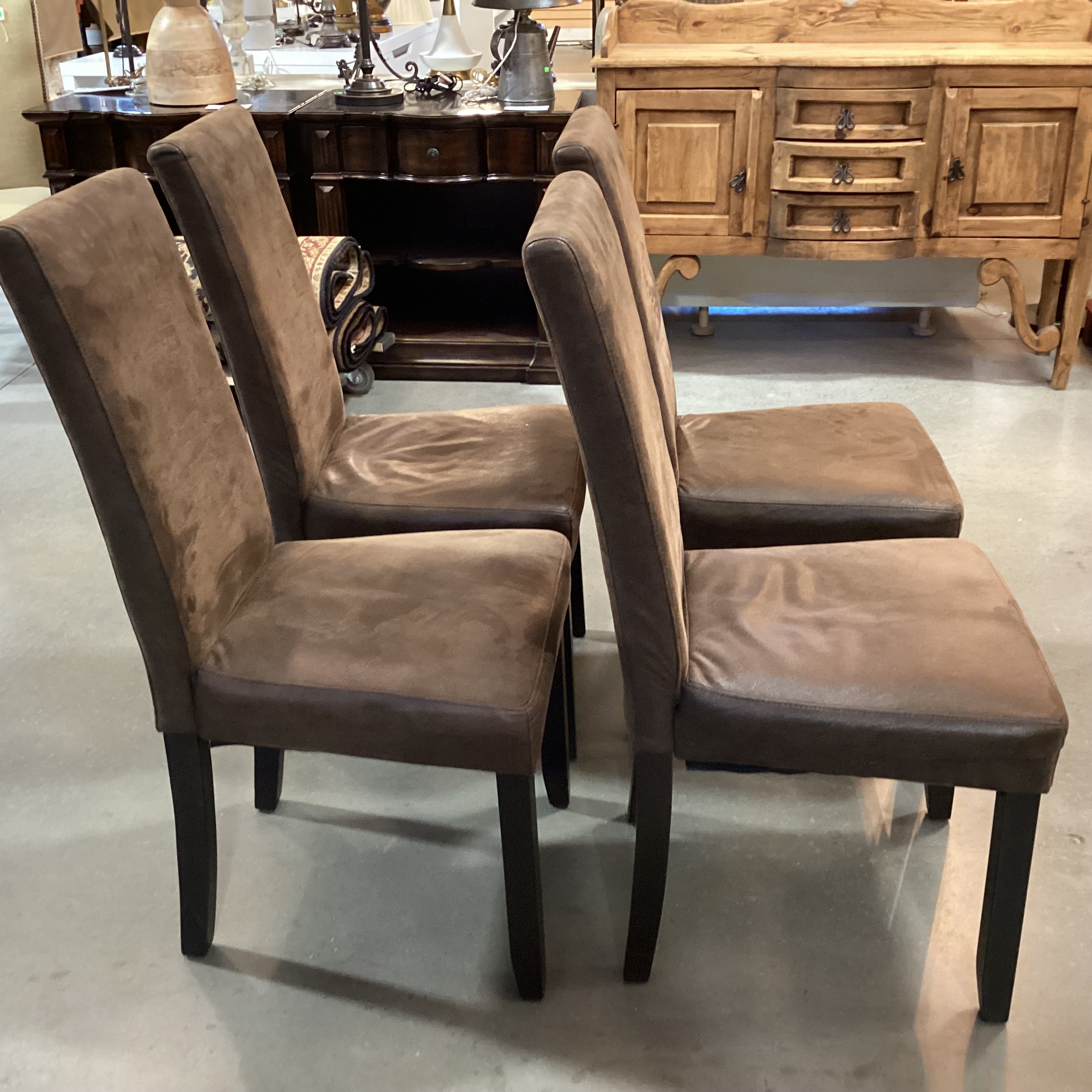 SET of 4 Faux Micro Suede & Dark Wood Dining Chairs 20"x 22"x 40"