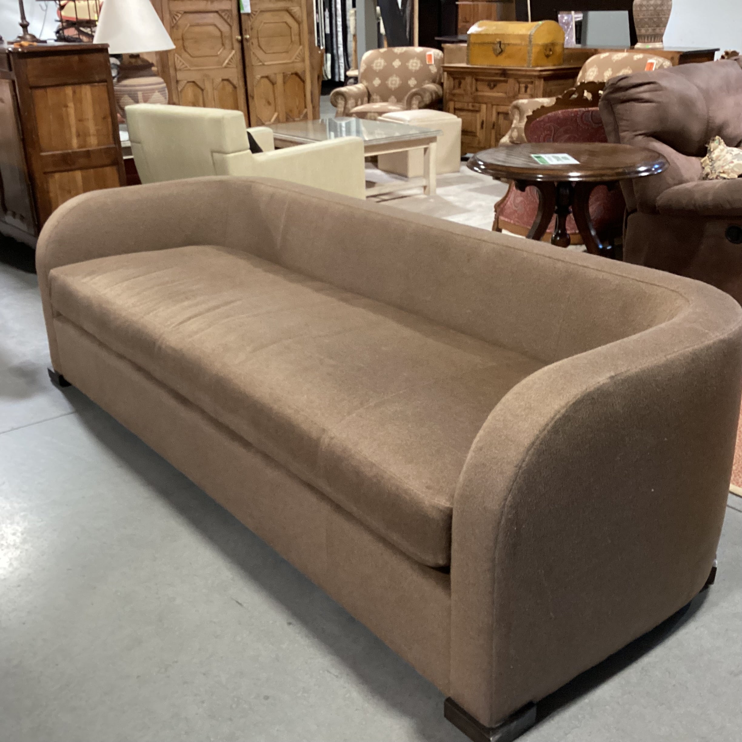 Thom Filicia Home Collection for Vanguard Camel Wool Curve Back & Arm Down Sofa 96"x 38"x 28"
