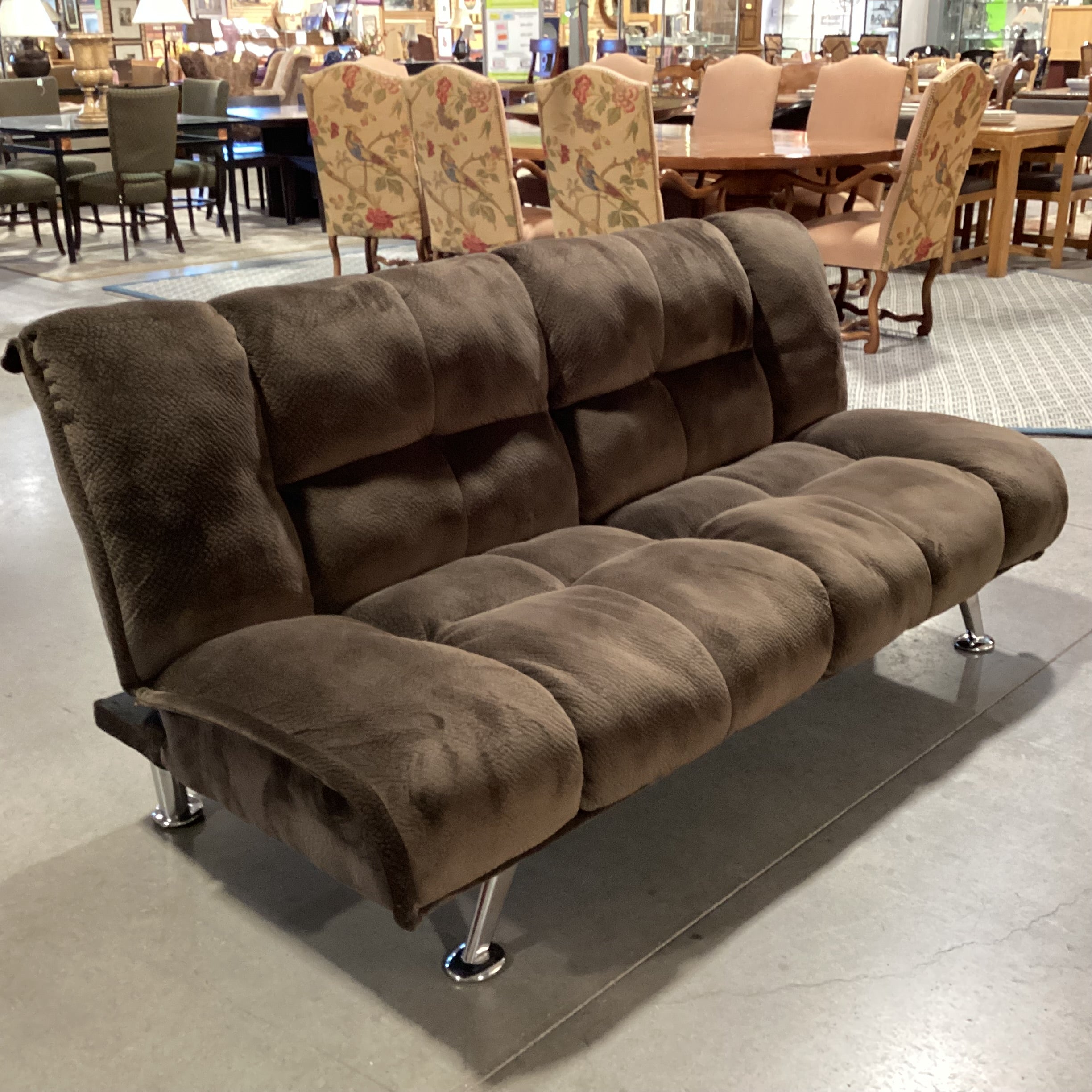 Brown Pillow Plush with Chrome Legs Futon Sofa 76"x 34" to 48"x 35"
