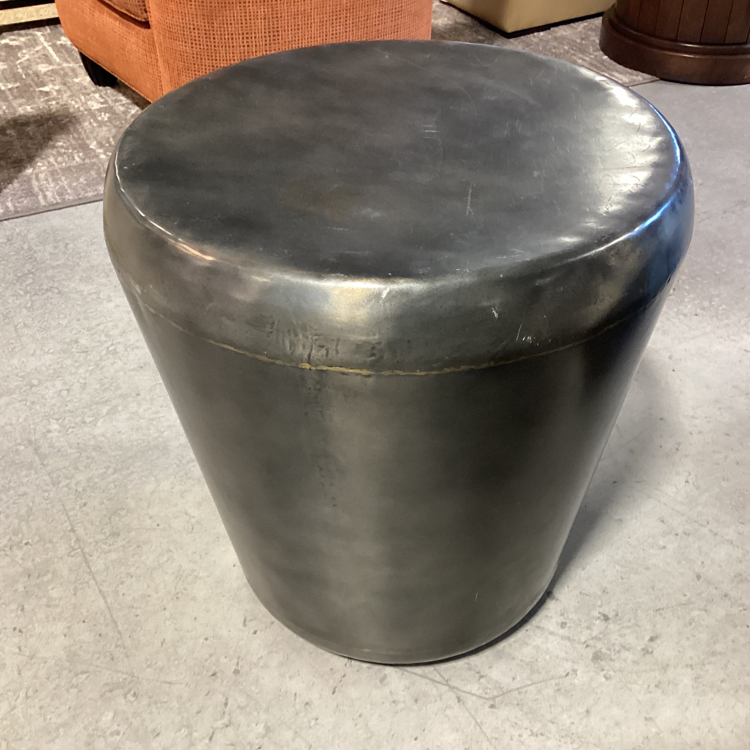 Pewter Finish with Gold Weld Like Detail Steel Drum Accent Table 21" Diameter x 22"