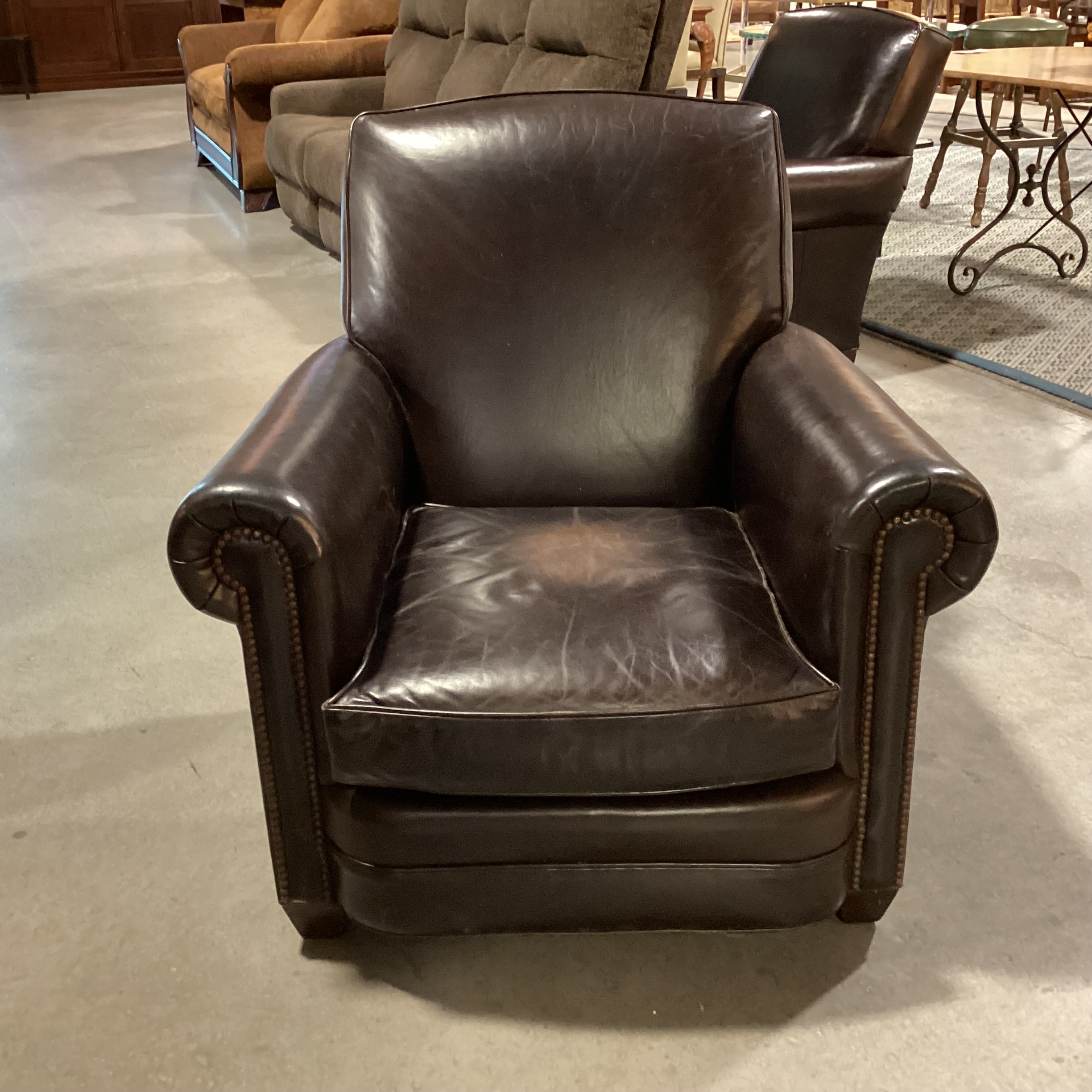 Lee Industries Dark Brown Leather Nailhead Club Chair 37"x 38"x 37"