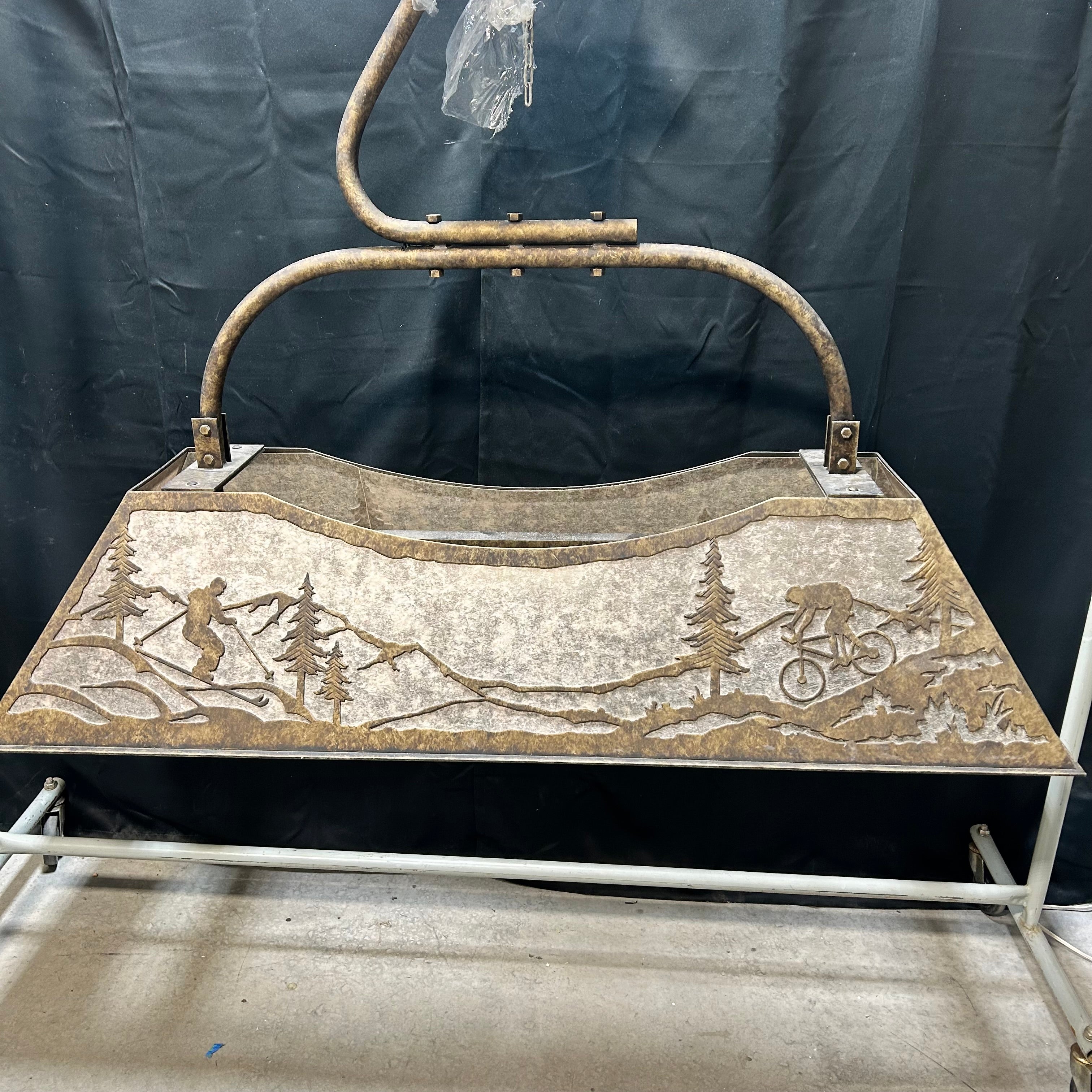 One Of A Kind Oblong Ski Chair Lift Mounting Arm Outdoor Them Mica And Steel Pendant Chandelier 60"x22"x 42"