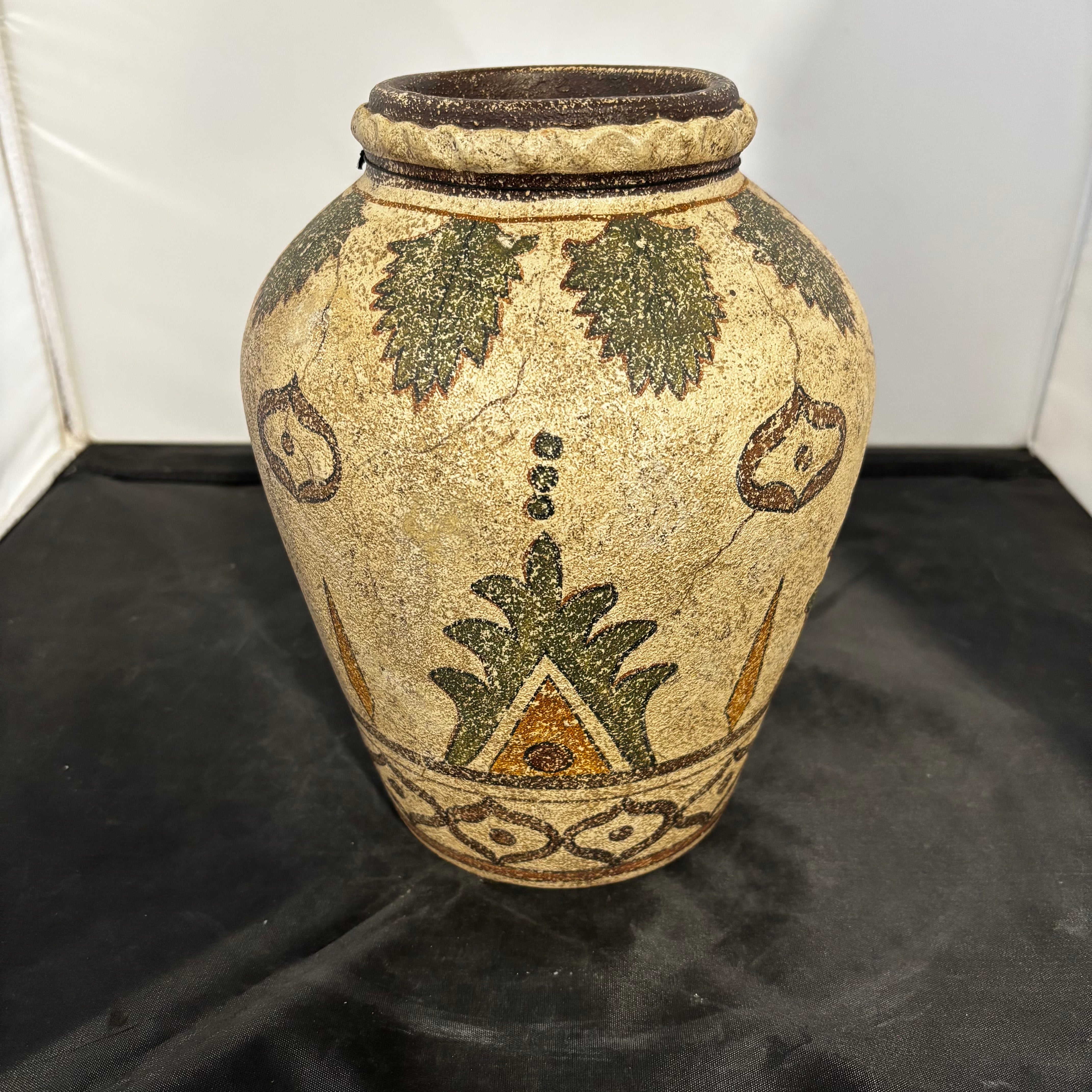 Maitland Smith Hand-Painted Crackle Finish Ceramic Pottery Vase 8"x 10"