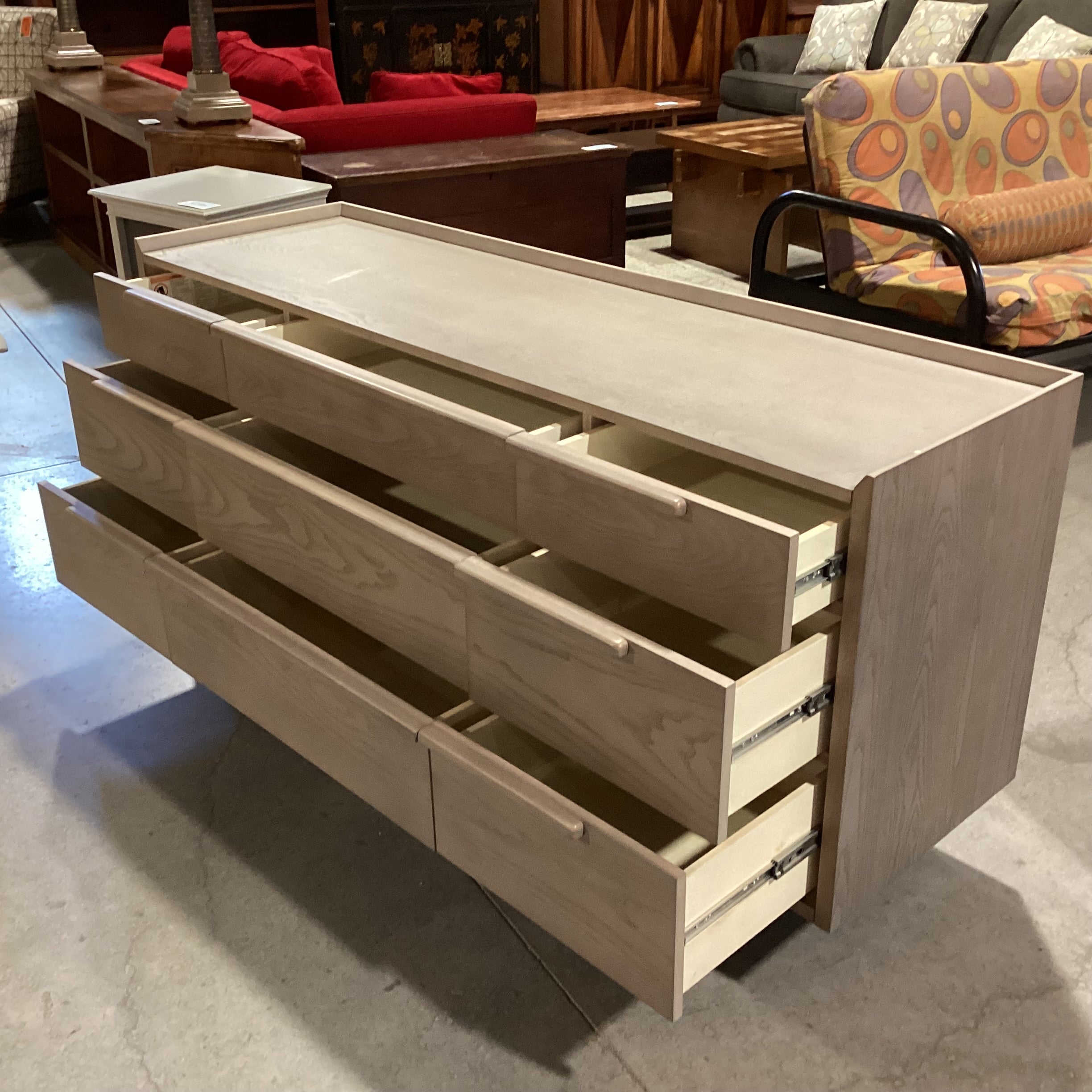 Crate & Barrel Tate Stone Grey Oak 9 Drawer Dresser 68"x 20.5"x 33"
