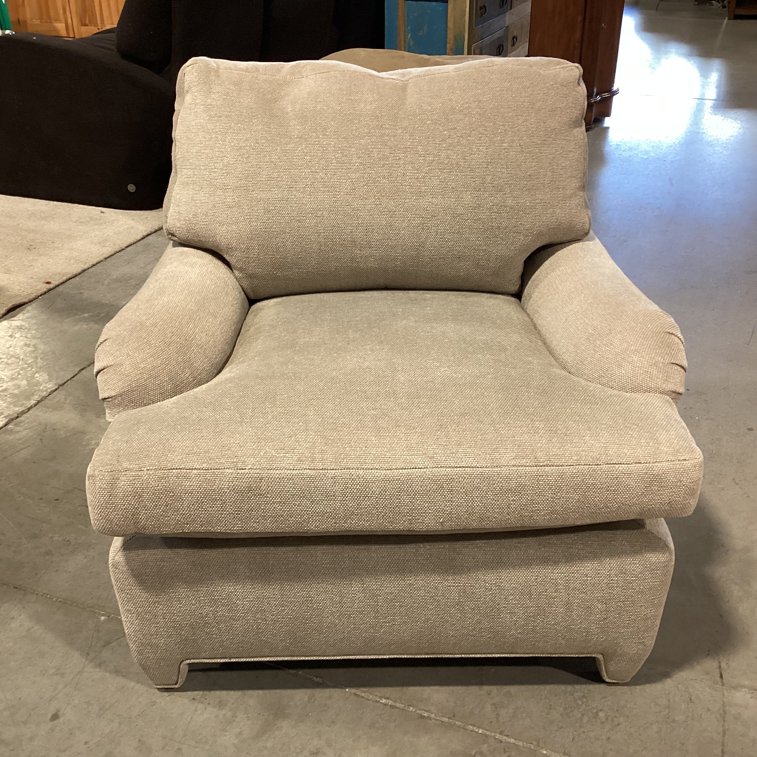 Custom Taupe Beige Grey Woven Down with Ottoman Chair 36"x 40"x 30"