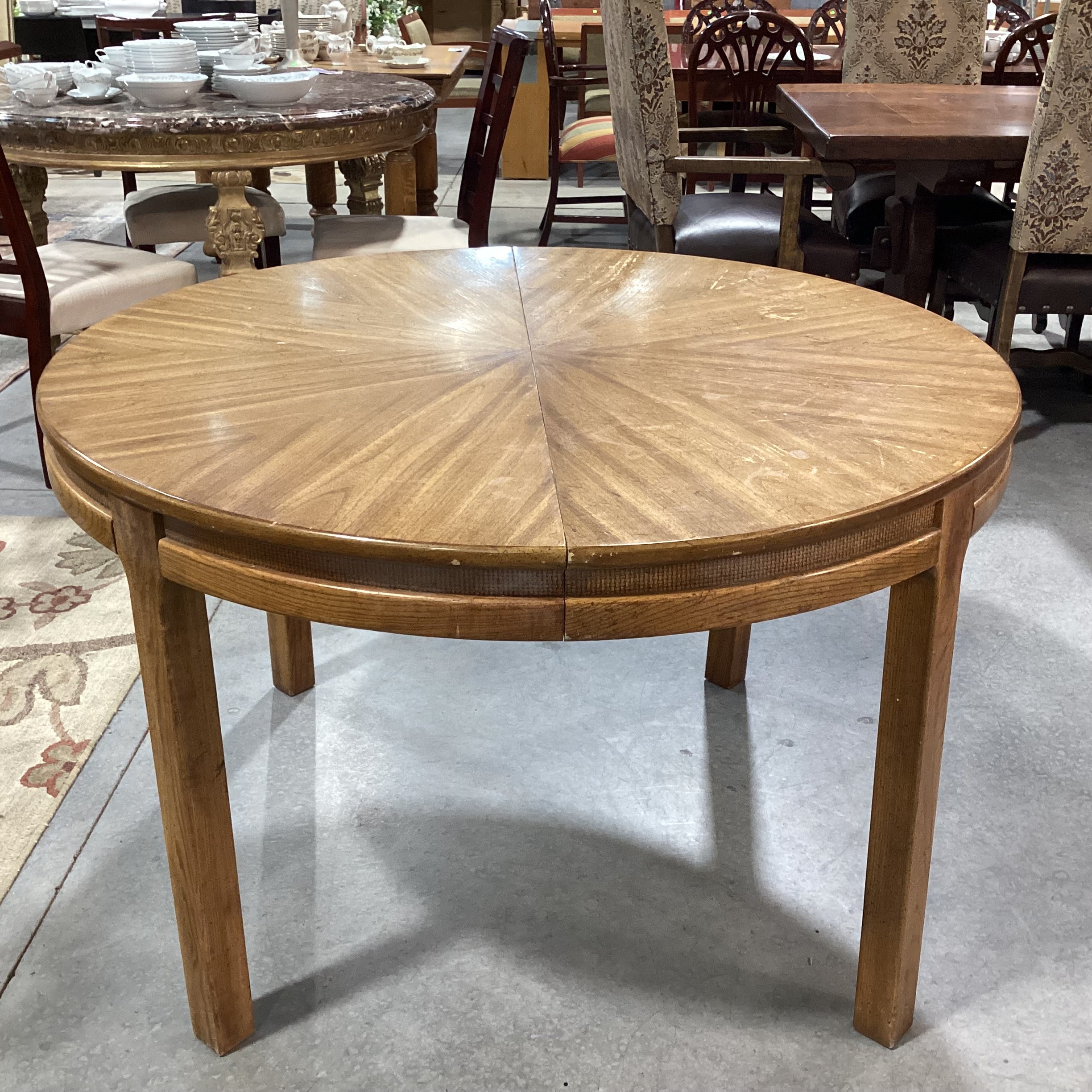 Round Wood & Veneer with Woven Edge Detail Dining Table 48" Diameter x 30"
