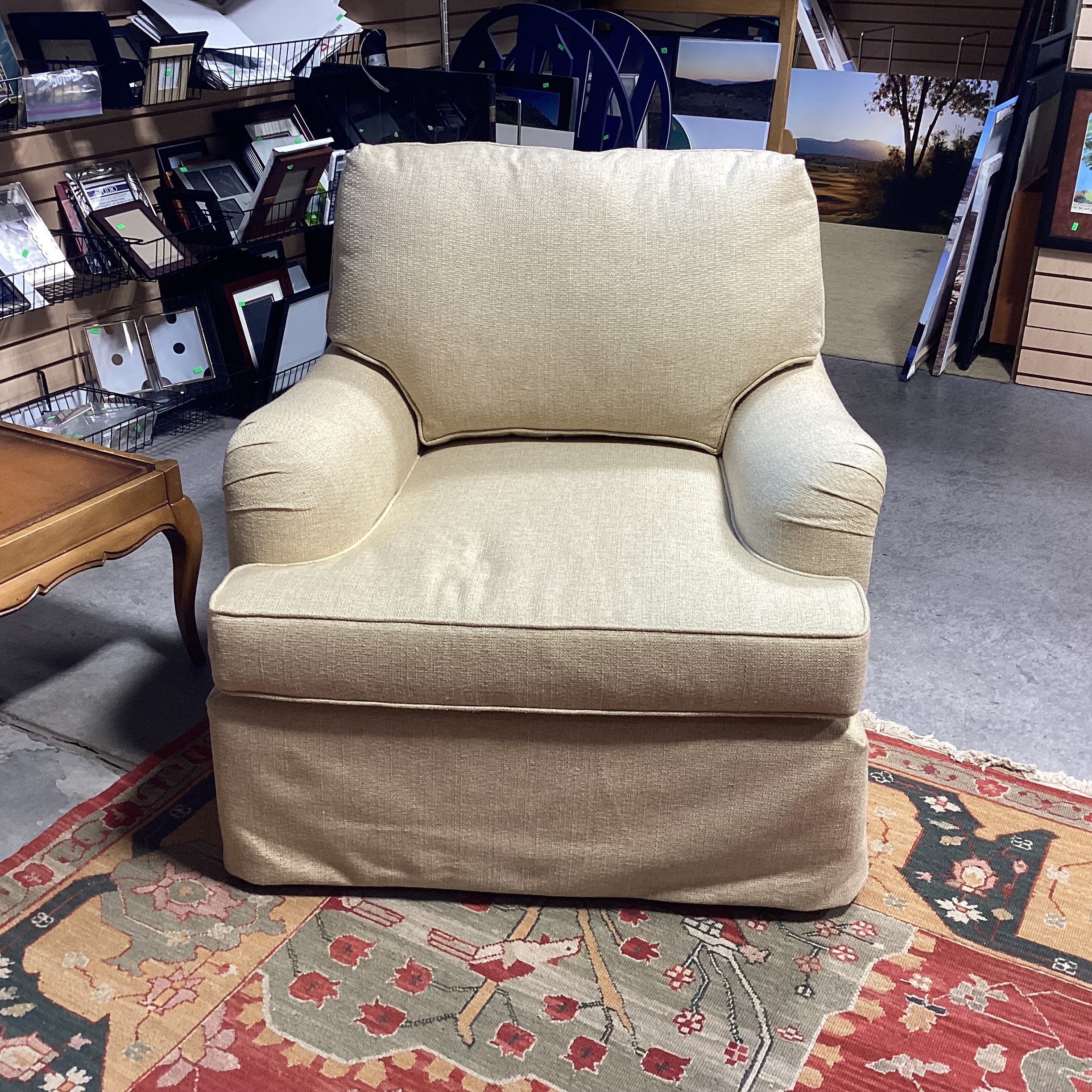 Custom Golden Cream Woven Chair 35"x 41"x 31"