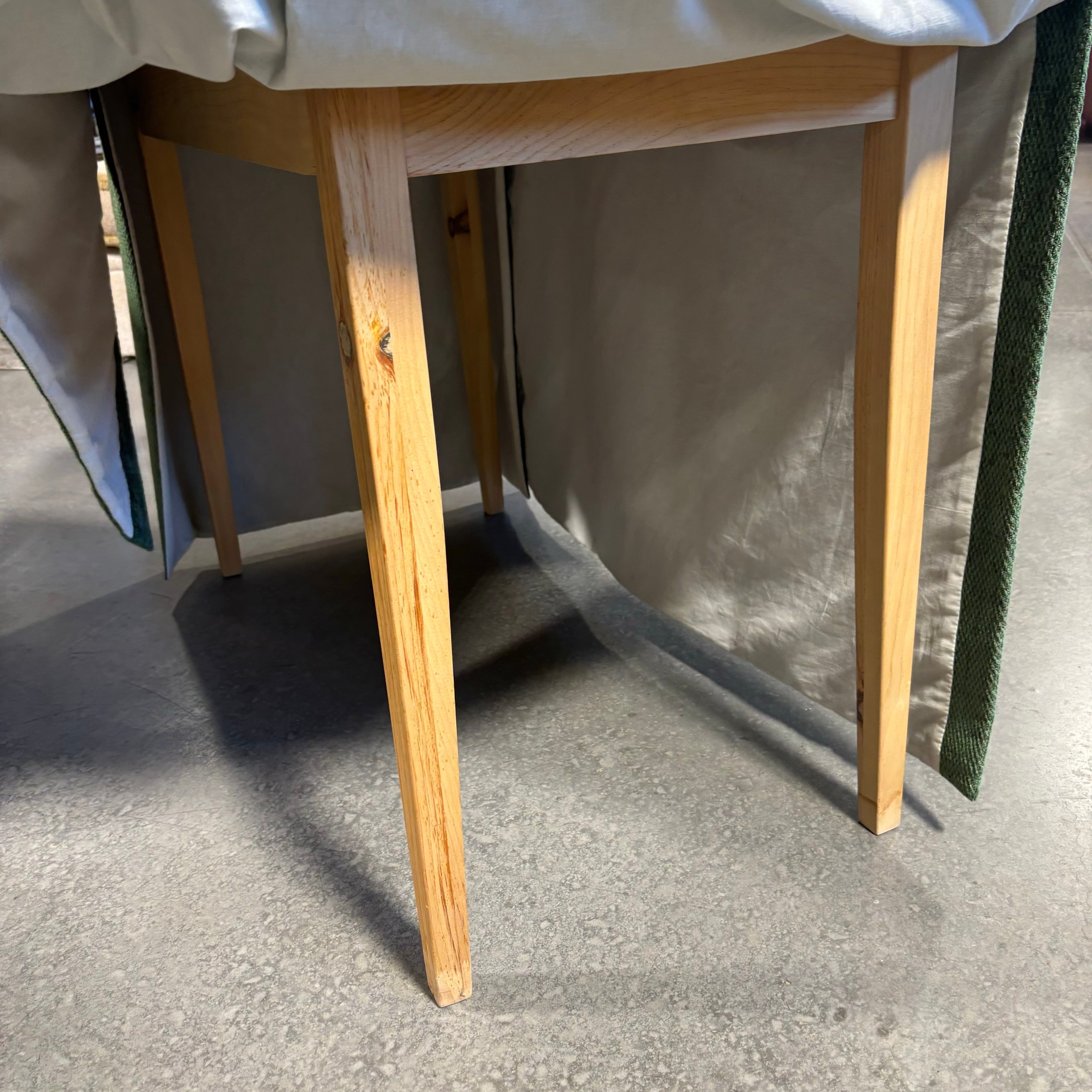 Custom Green Chenille Covered Natural Wood with Glass Top Accent Table 42"x 20"x 29"