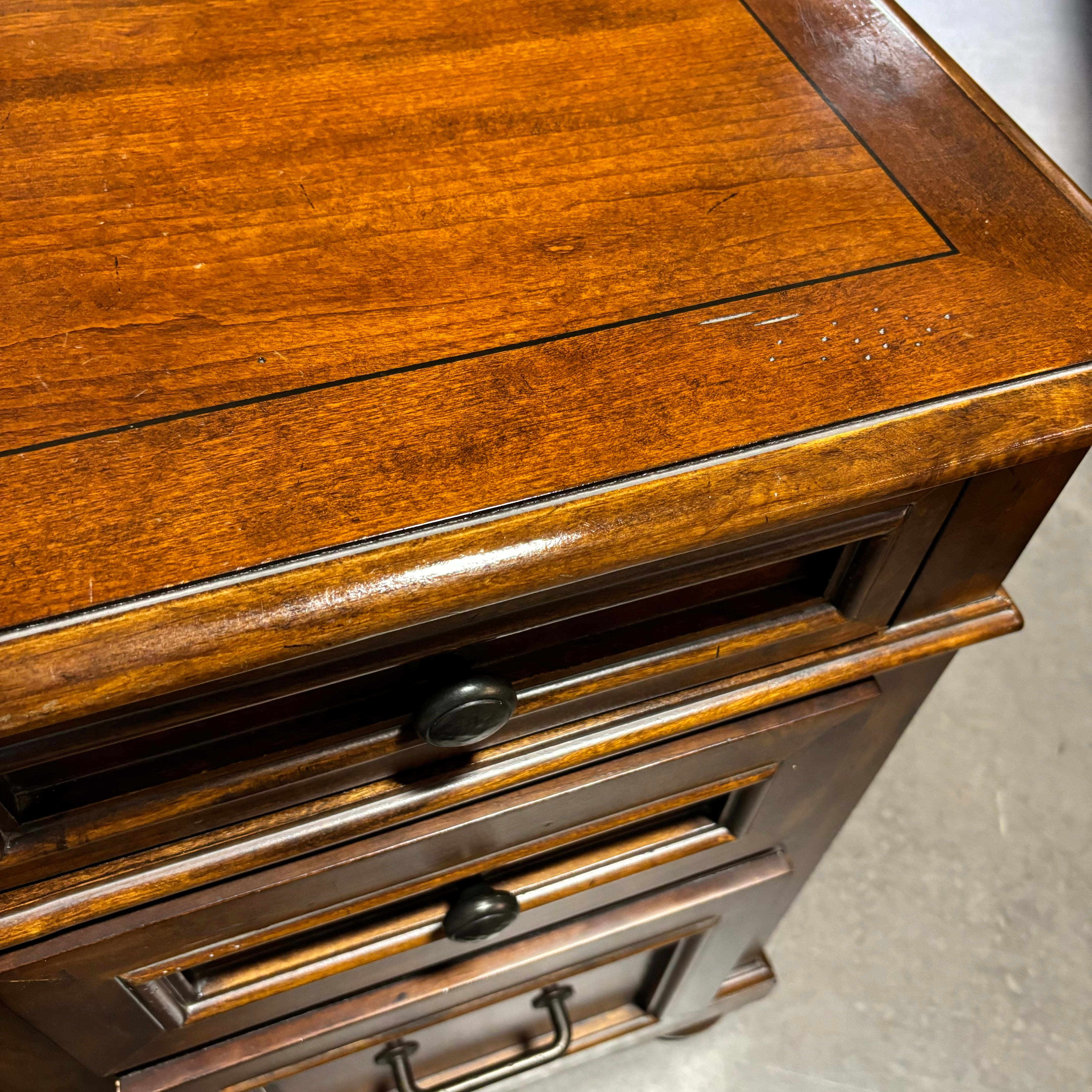 Wynwood by Flexsteel Distressed Dark Finish Solid Wood 7 Drawer with Built in Power Strip Executive Desk 66"x 30"x 31"