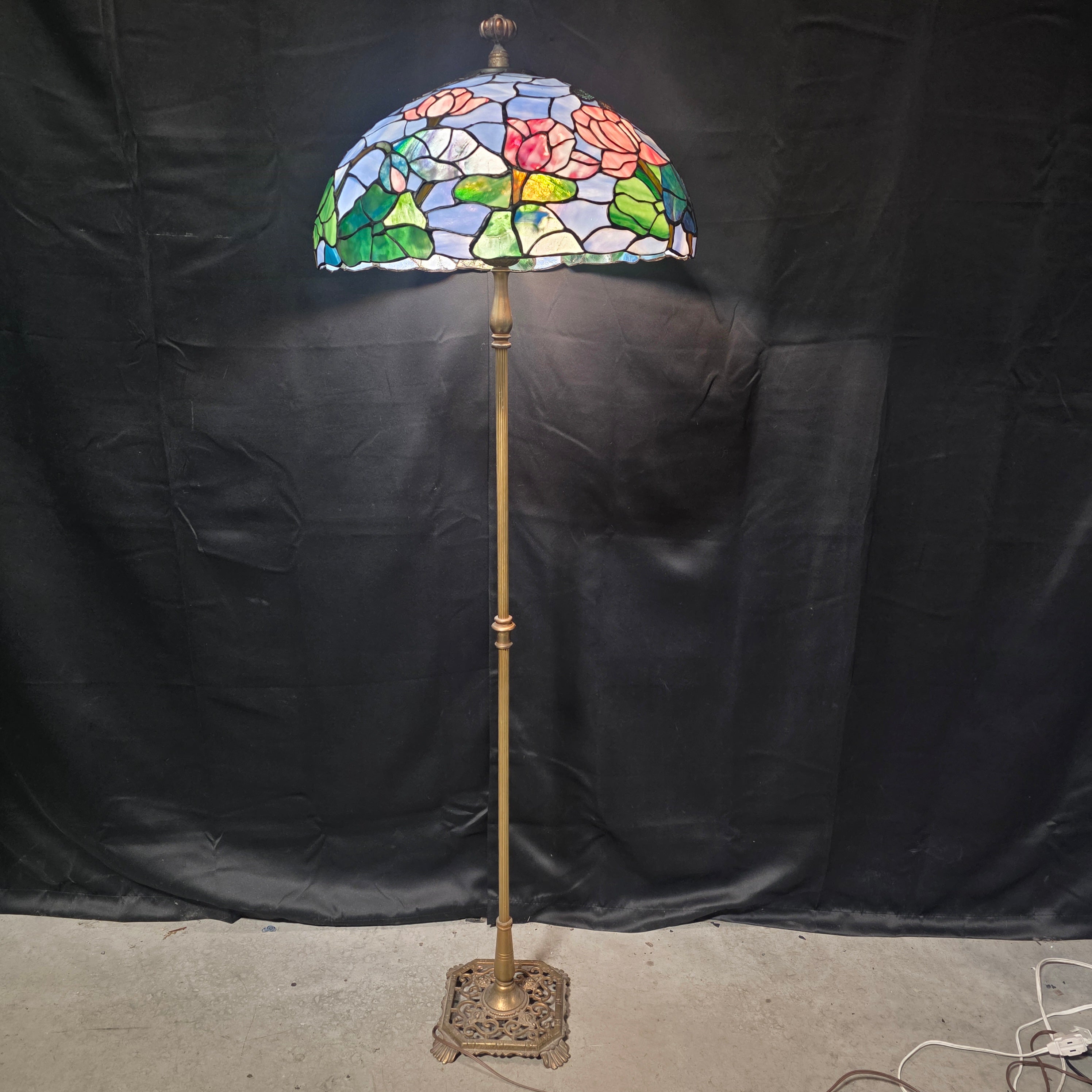 Tiffany Style Dragon Fly and Flowers Colorful Floor Lamp 20"Dx63"