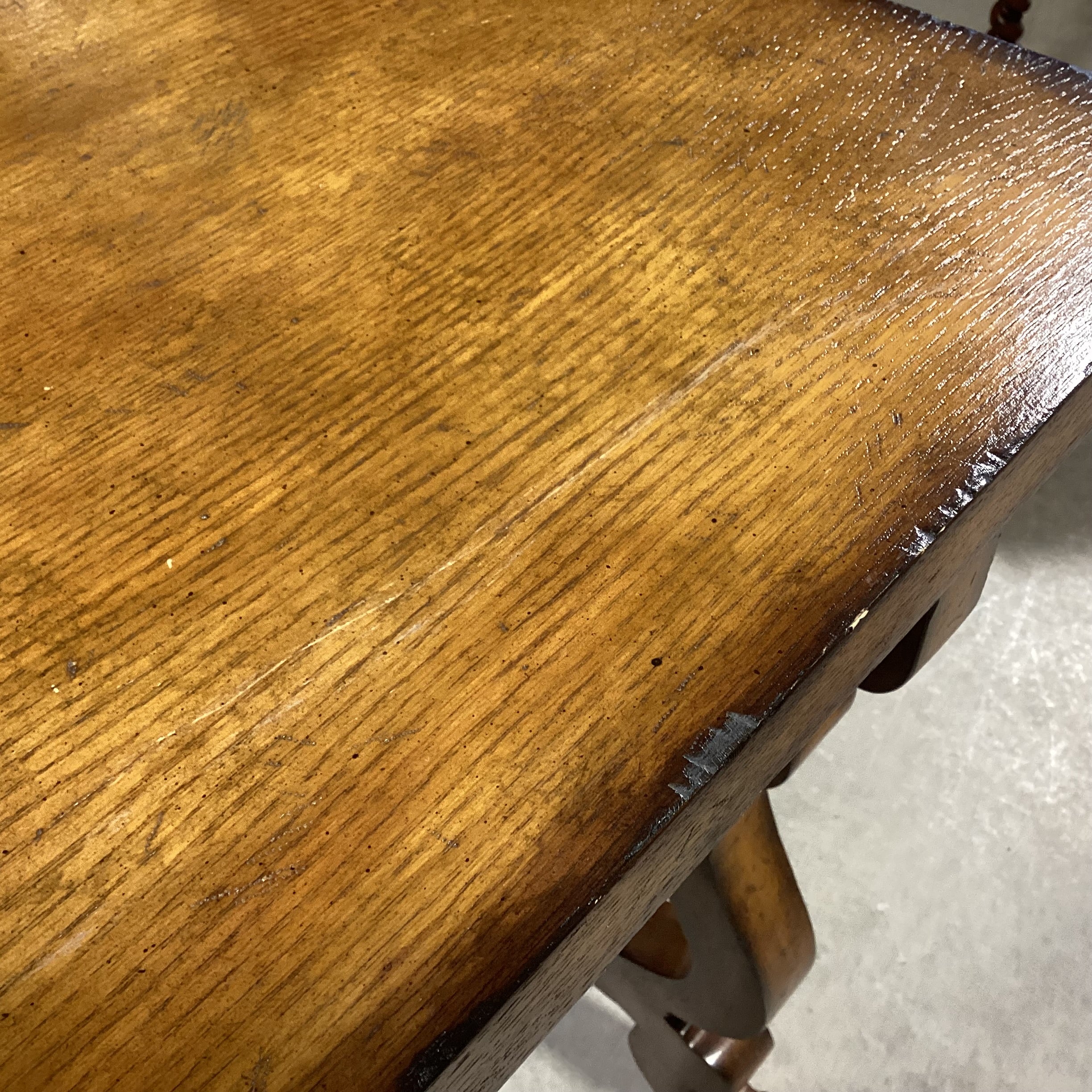 Maitland Smith Distressed Finish Carved Wood & Ornate Iron Trestle 3 Drawer Console Sofa Table 58"x 19"x 32"