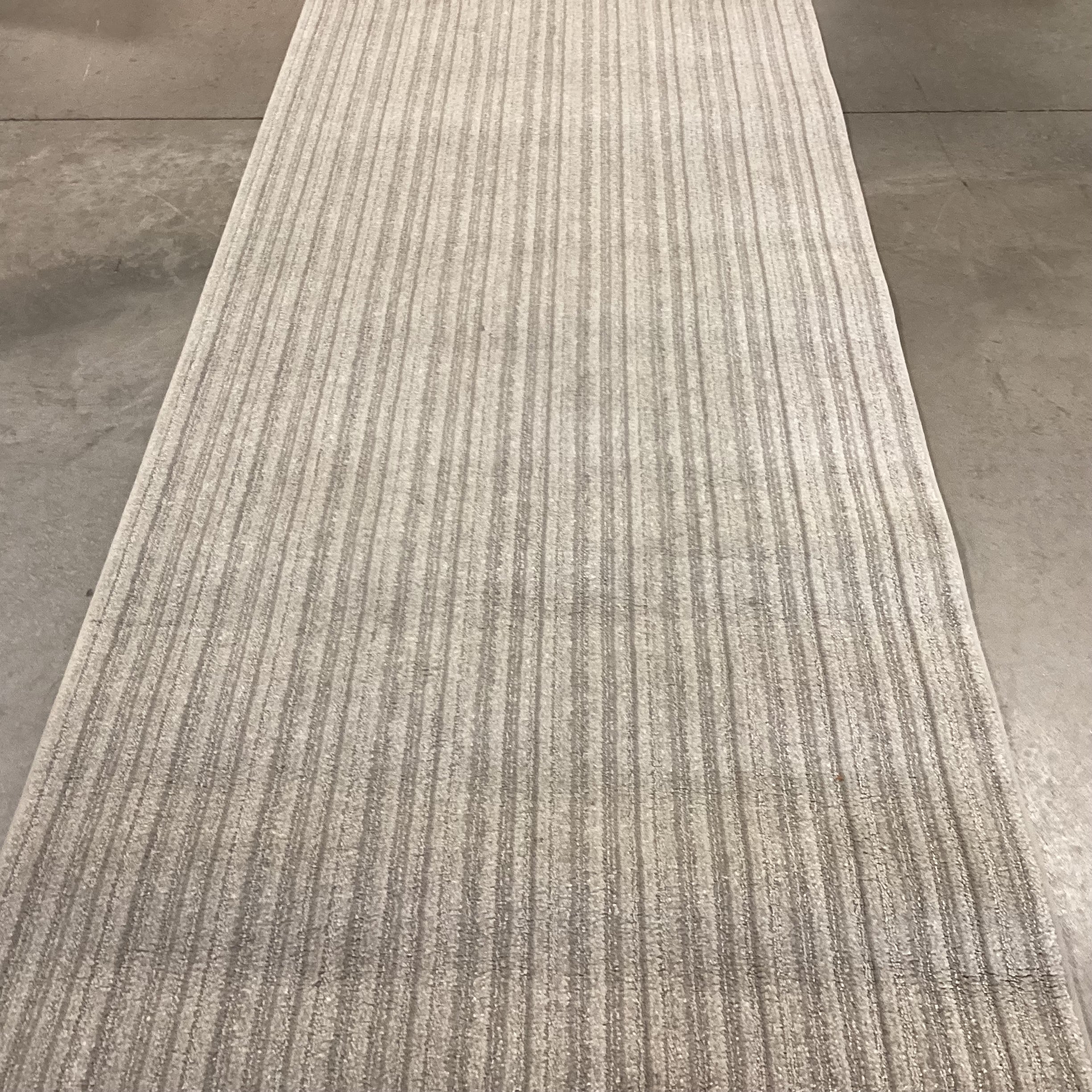 Grey Ivory Woven Pile Nylon Runner Rug 3'4"x 32'7"