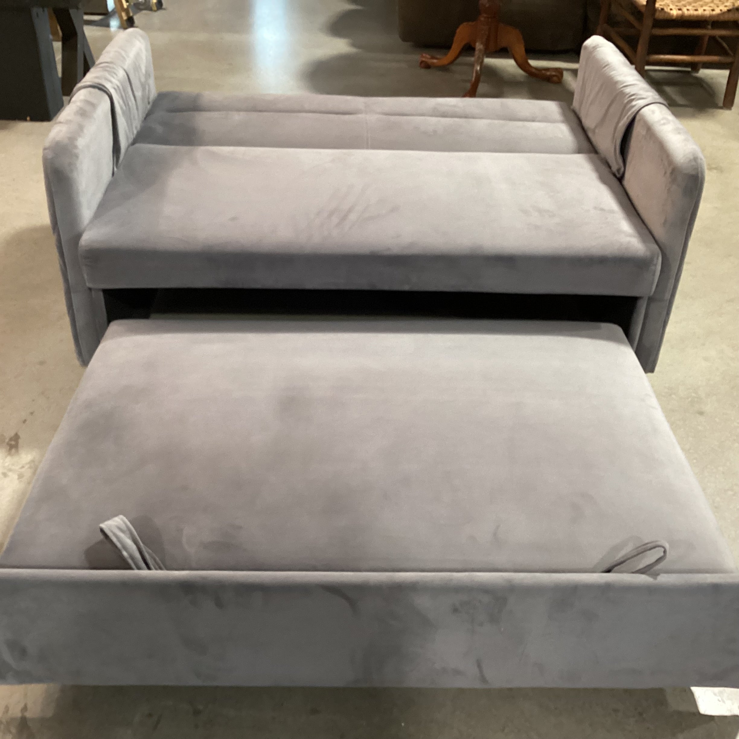 Grey Plush with Pullout Popup Trundle Futon Loveseat Sofa 54"x 39" to 71"x 30"