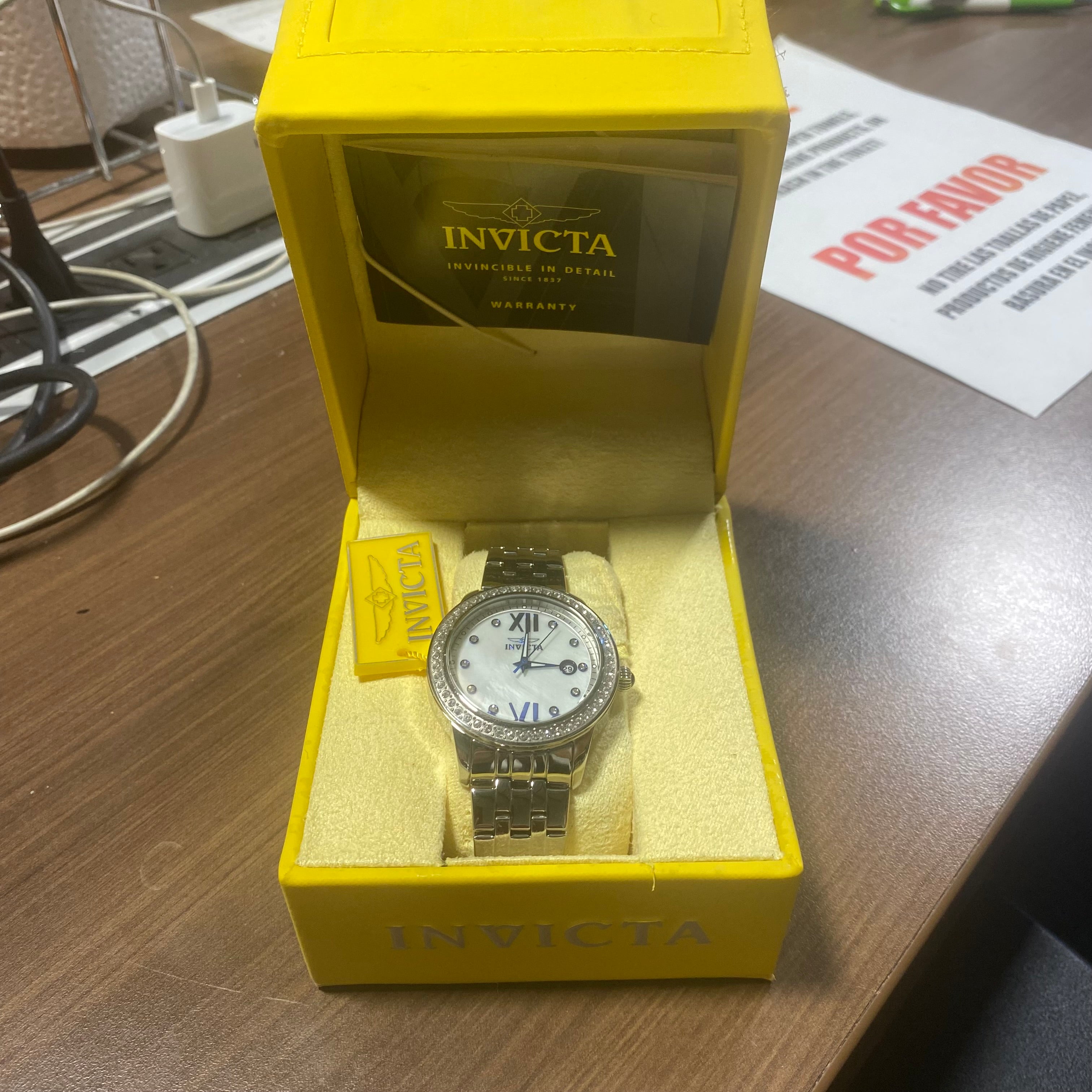 Invicta Silver with White Dial and Crystal Accents Angel Model 23661 Watch