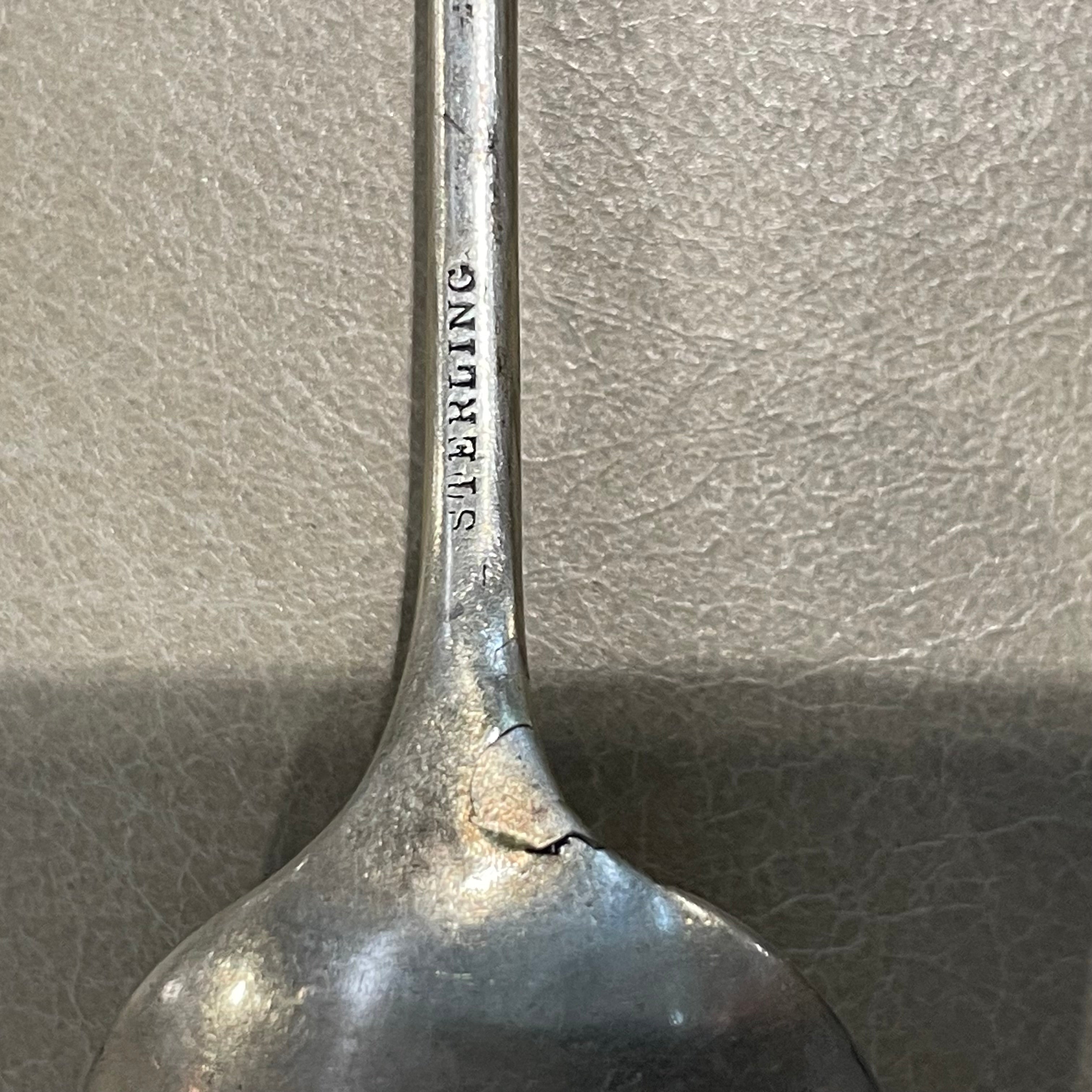 Set of 4 Antique Sterling Silver Fiddle Tipt Dessert Spoons, 5.25"