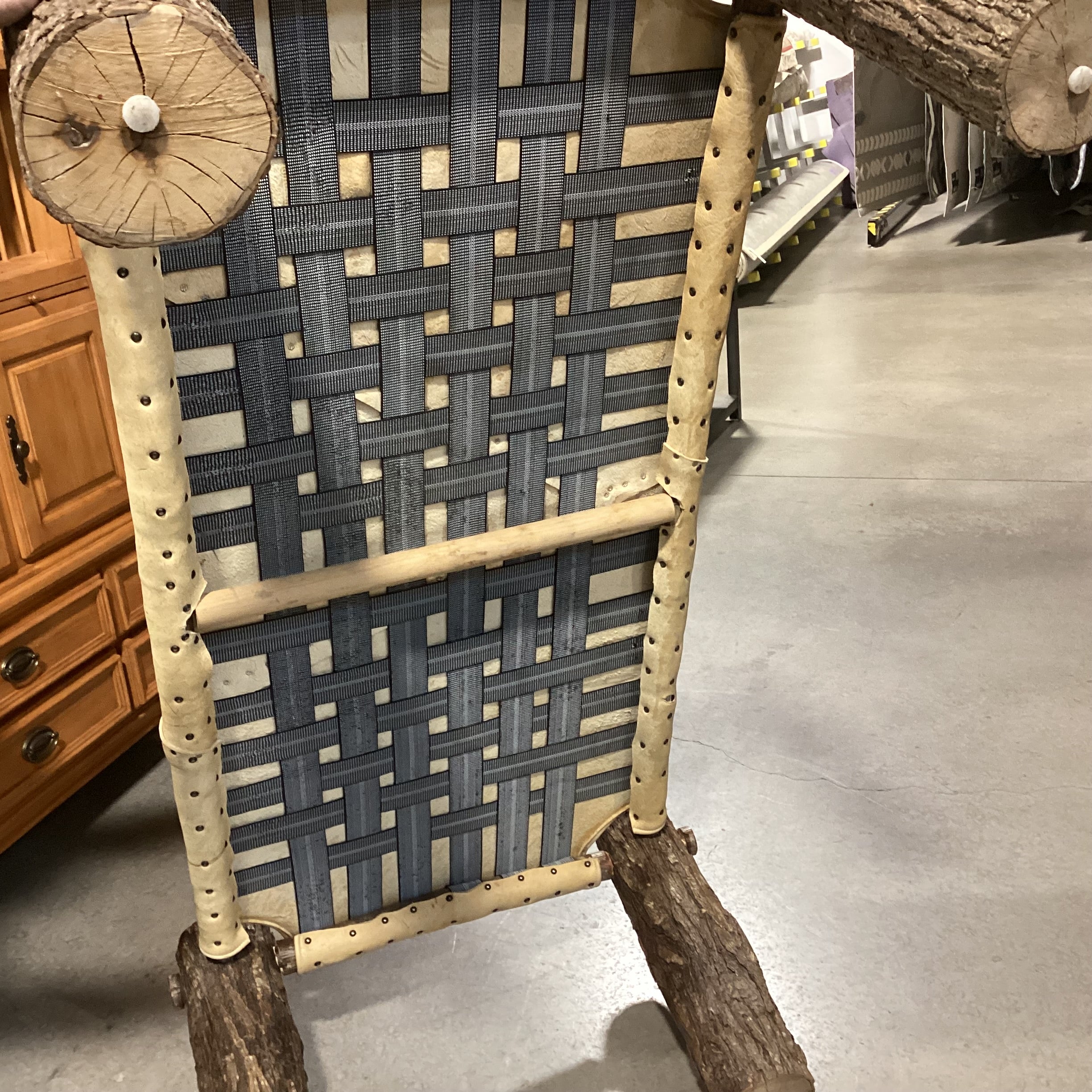 Rustic Log & Leather Nailhead Bench Ottoman 60"x 32"x 20"