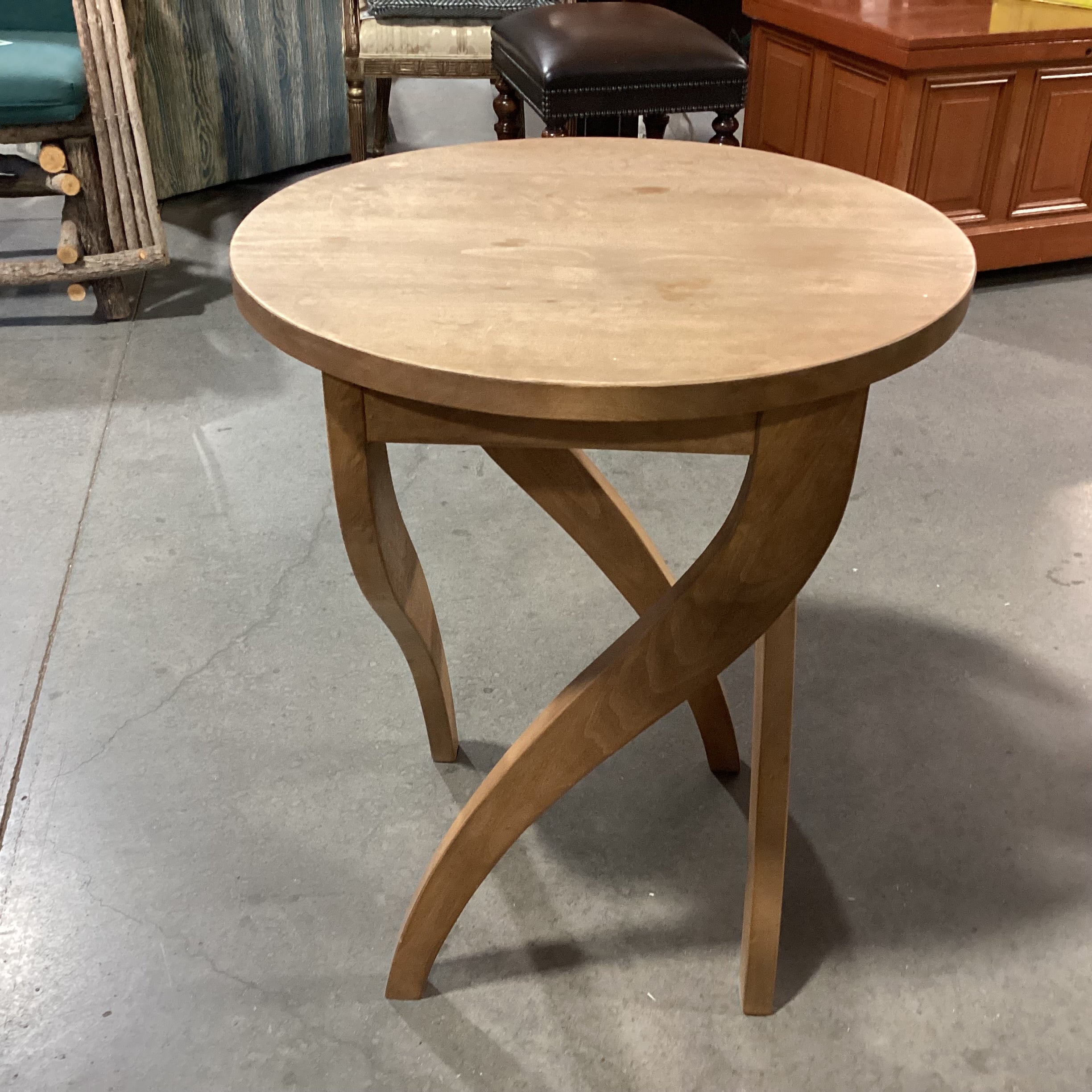 Jaume Torras Style Natural Wood Round & Sculpted Carved Legs End Table 24" Diameter x 29"