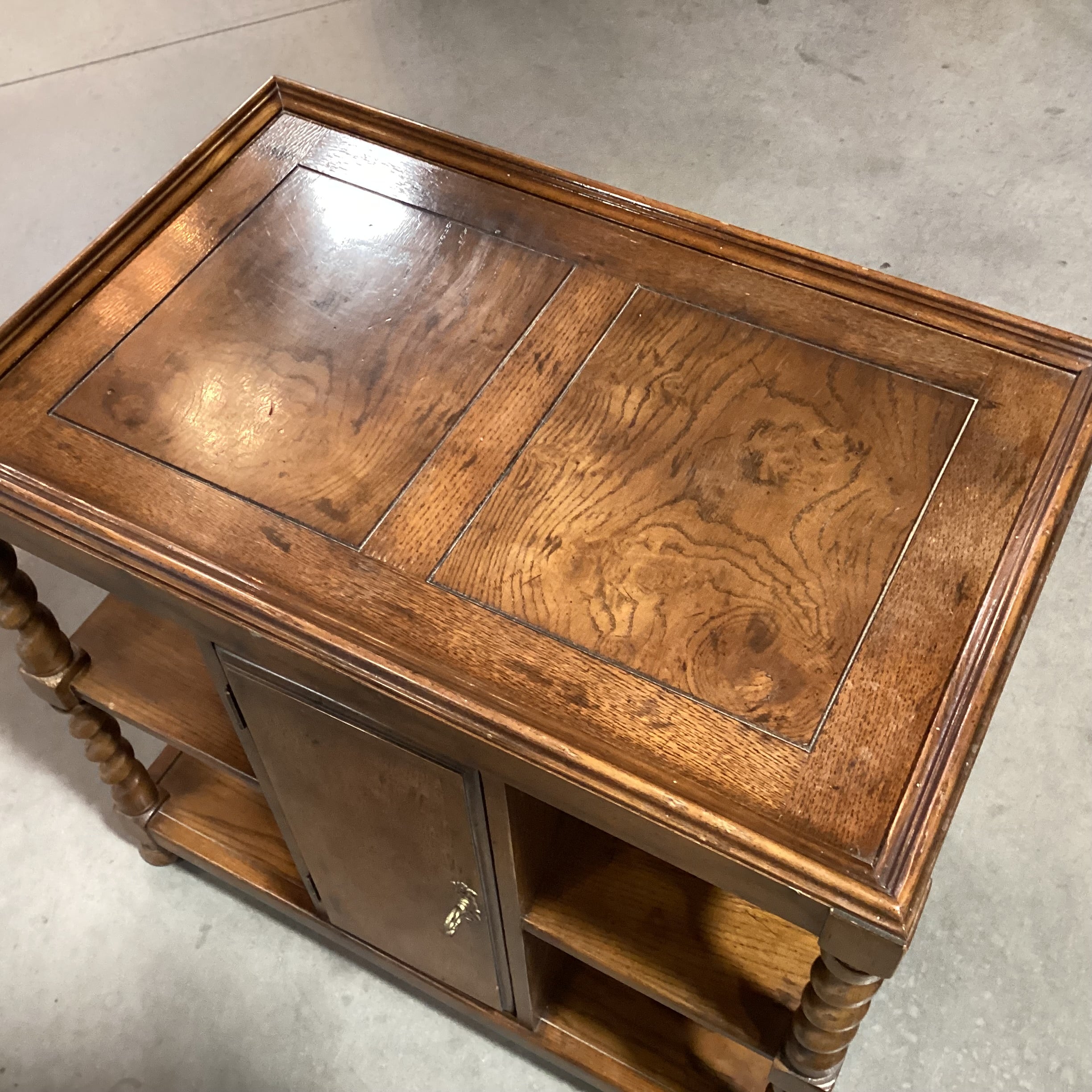 Vintage Barley Twist & Veneer 3 Tiered with Door & Shelves End Table 28"x 18"x 26.5"