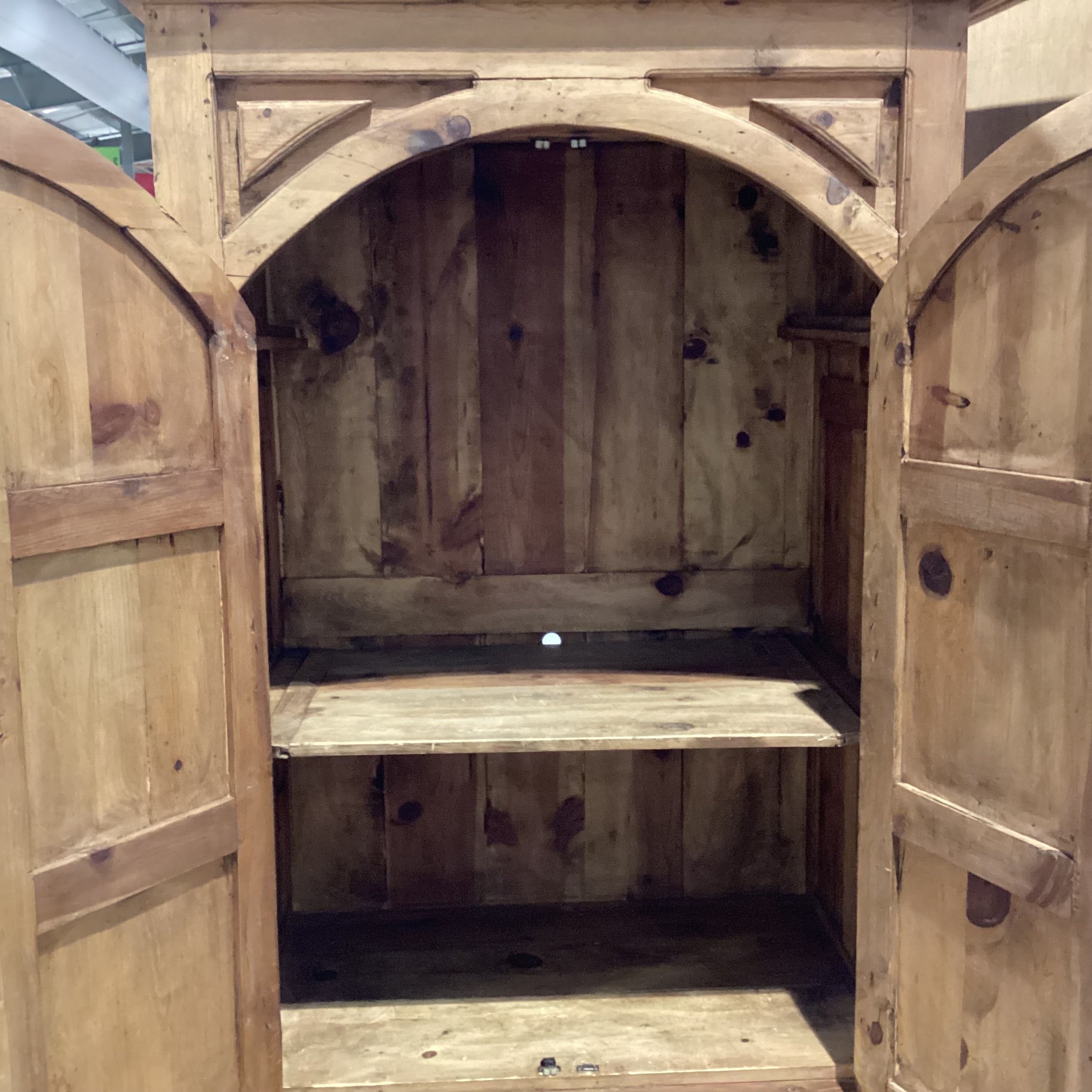 Rustic Pine with Carved Panel Detail 2 Door with Bottom Drawer Armoire 43"x 26.5"x 72"
