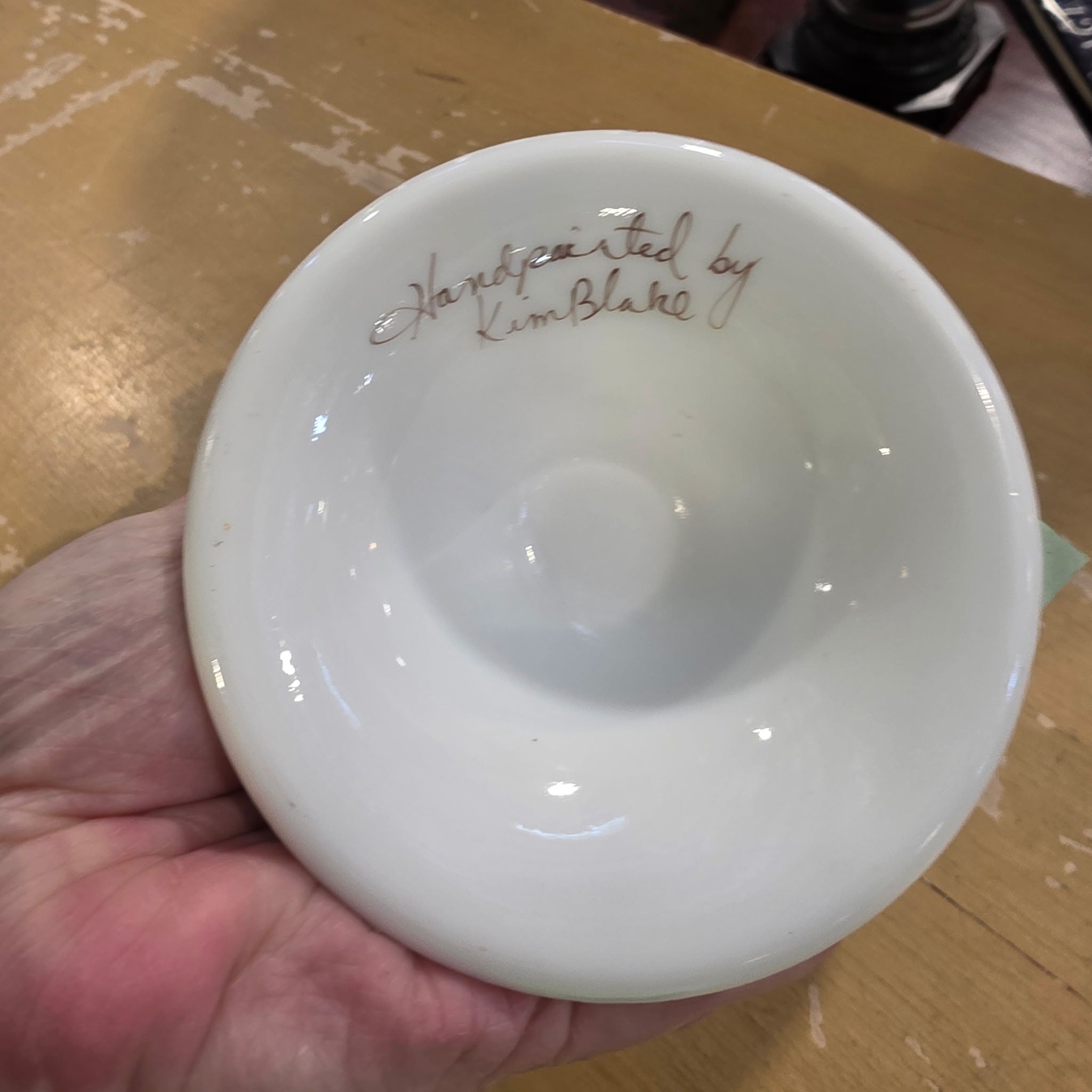 Handpainted Fenton Bowl "Violets in the Snow" by Kim Baker 8" Diameter x 6"