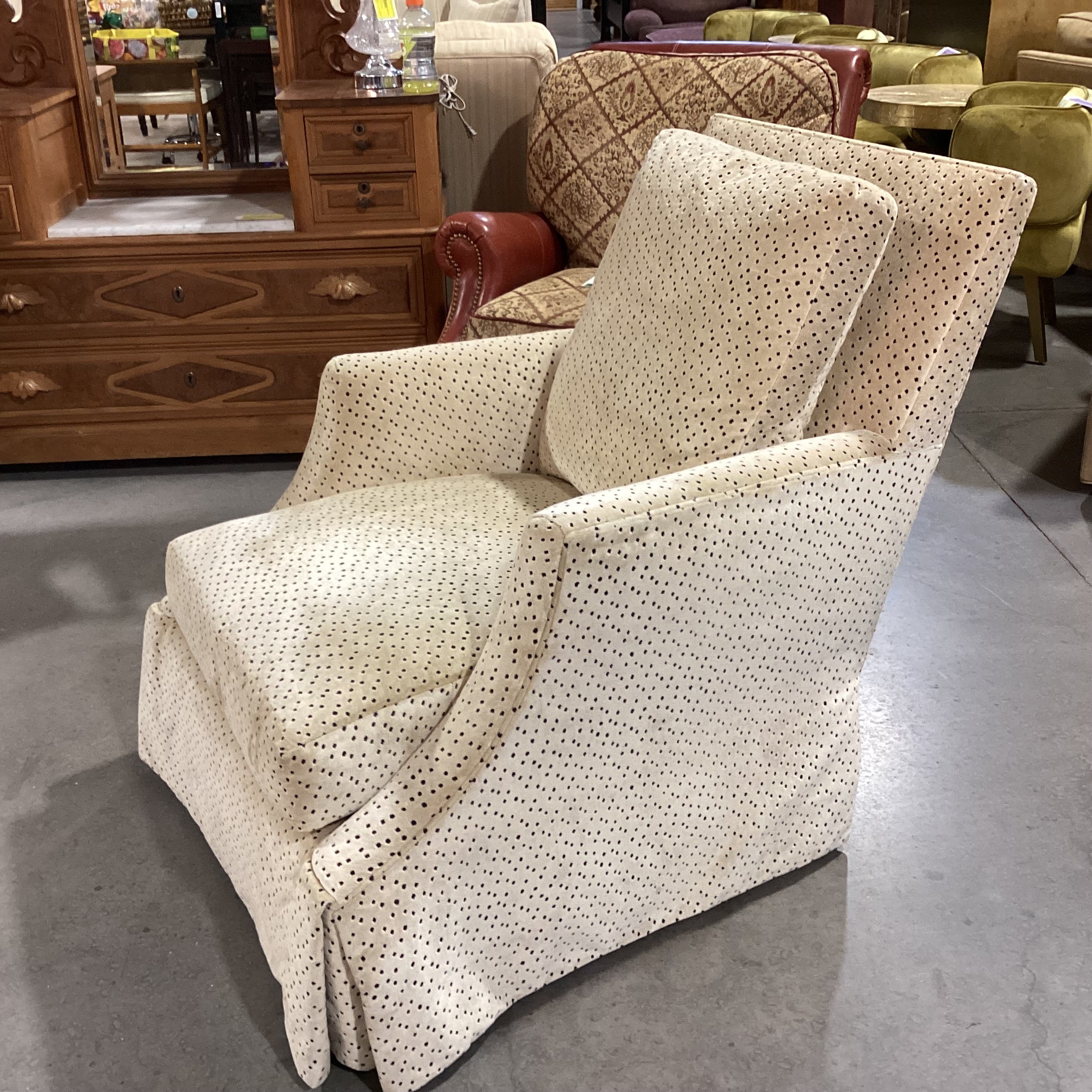 Lee Industries Custom Velvet Cream & Black Cheetah Print Chair 33"x 39"x 38"