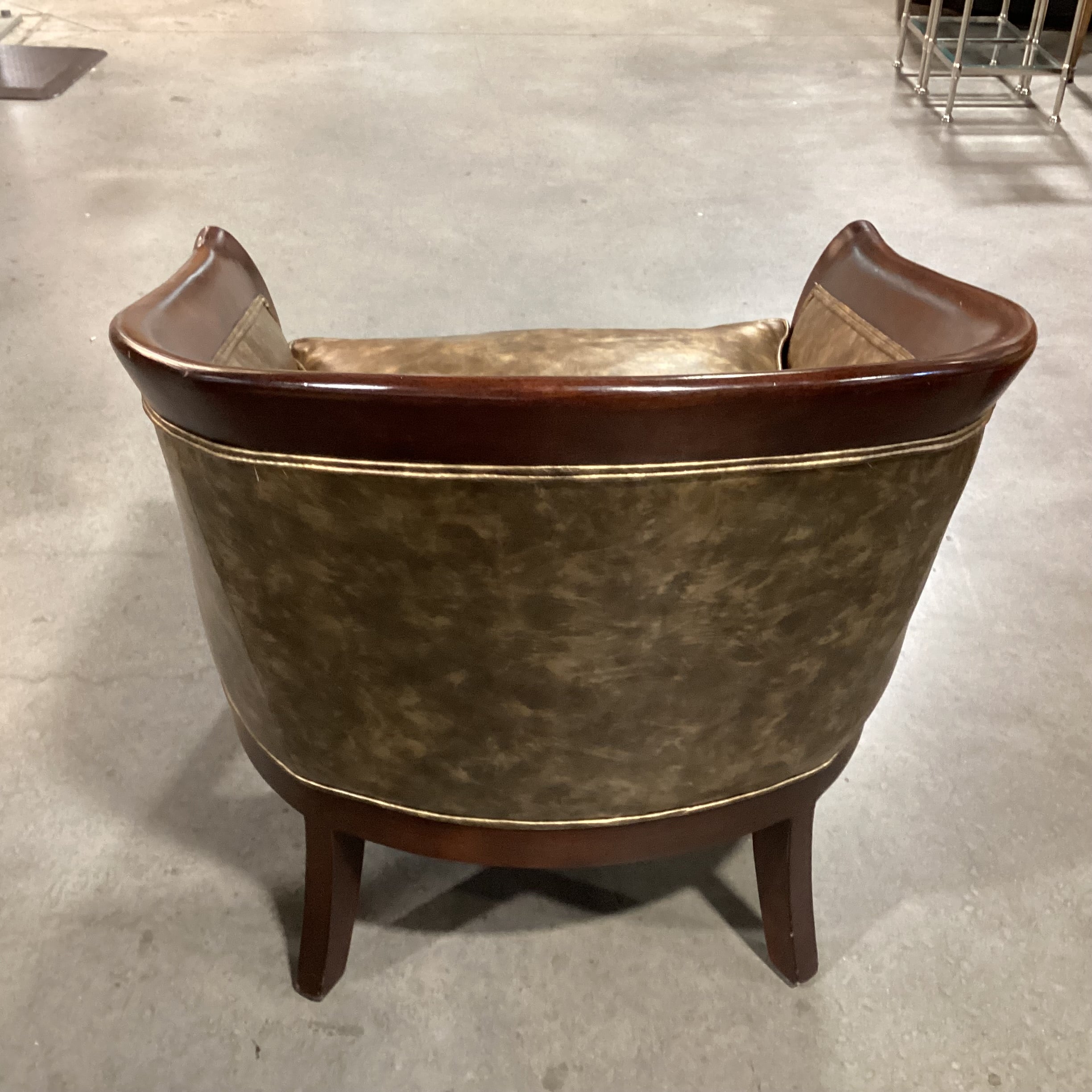 Gold Metallic Faux Leather & Finished Wood Chair 30"x 29"x 31"