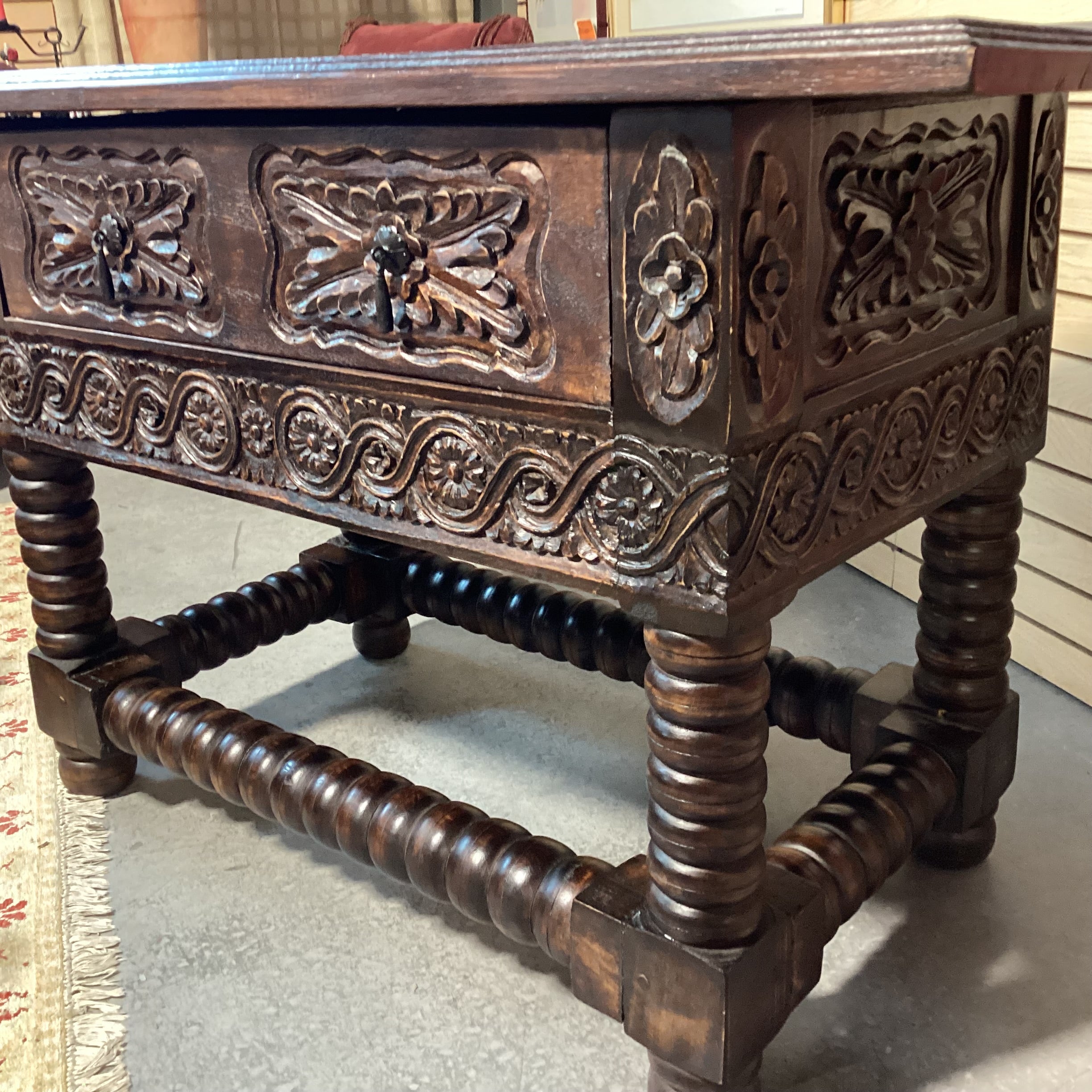 Spanish Style Carved Wood 1 Drawer Console Sofa Table 52"x 24.5"x 34"