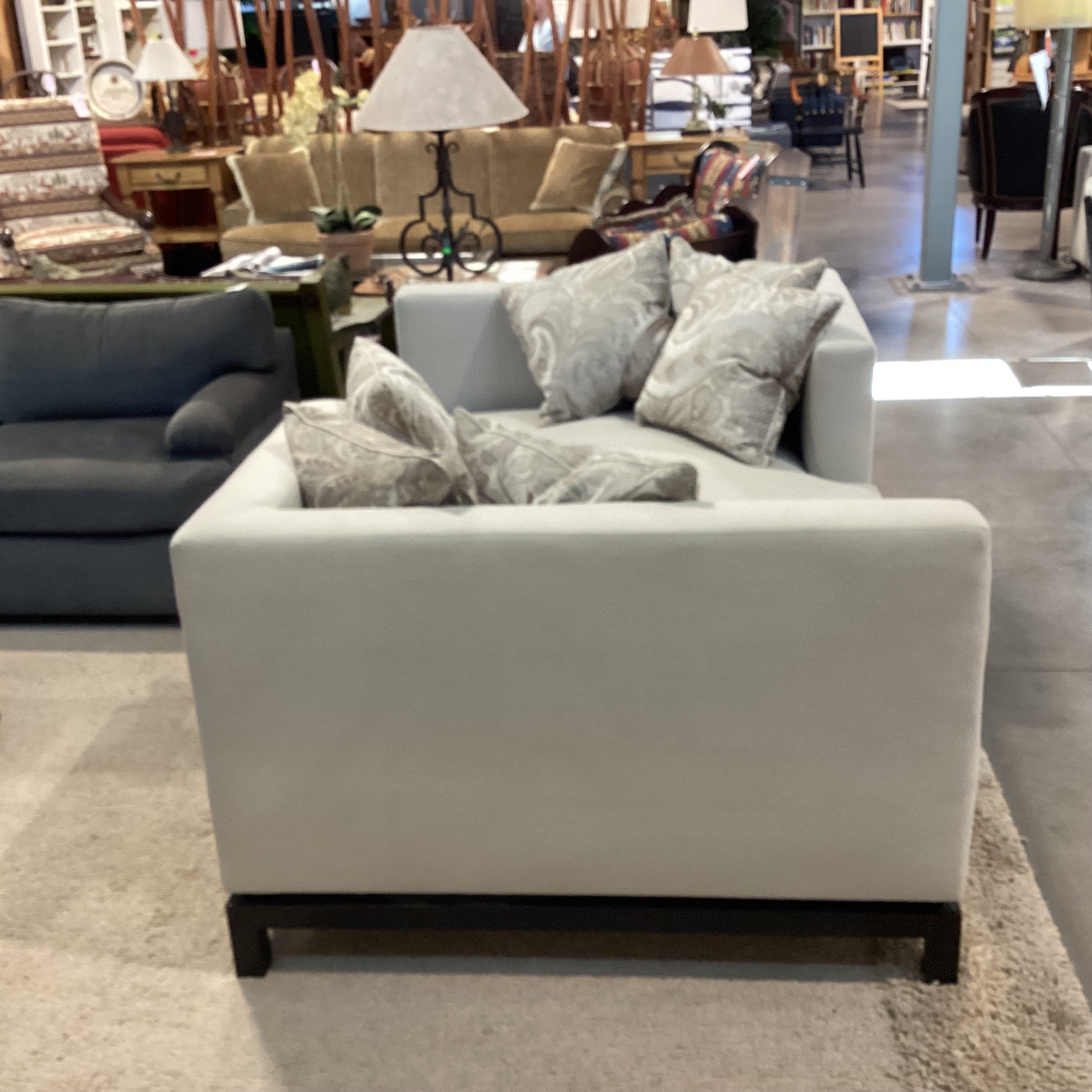 JJ Custom Dove Grey Wool Down Mix with Metallic Taupe &Ivory Accent Pillows Modern Chaise Sofa 76"x 48"x 33"