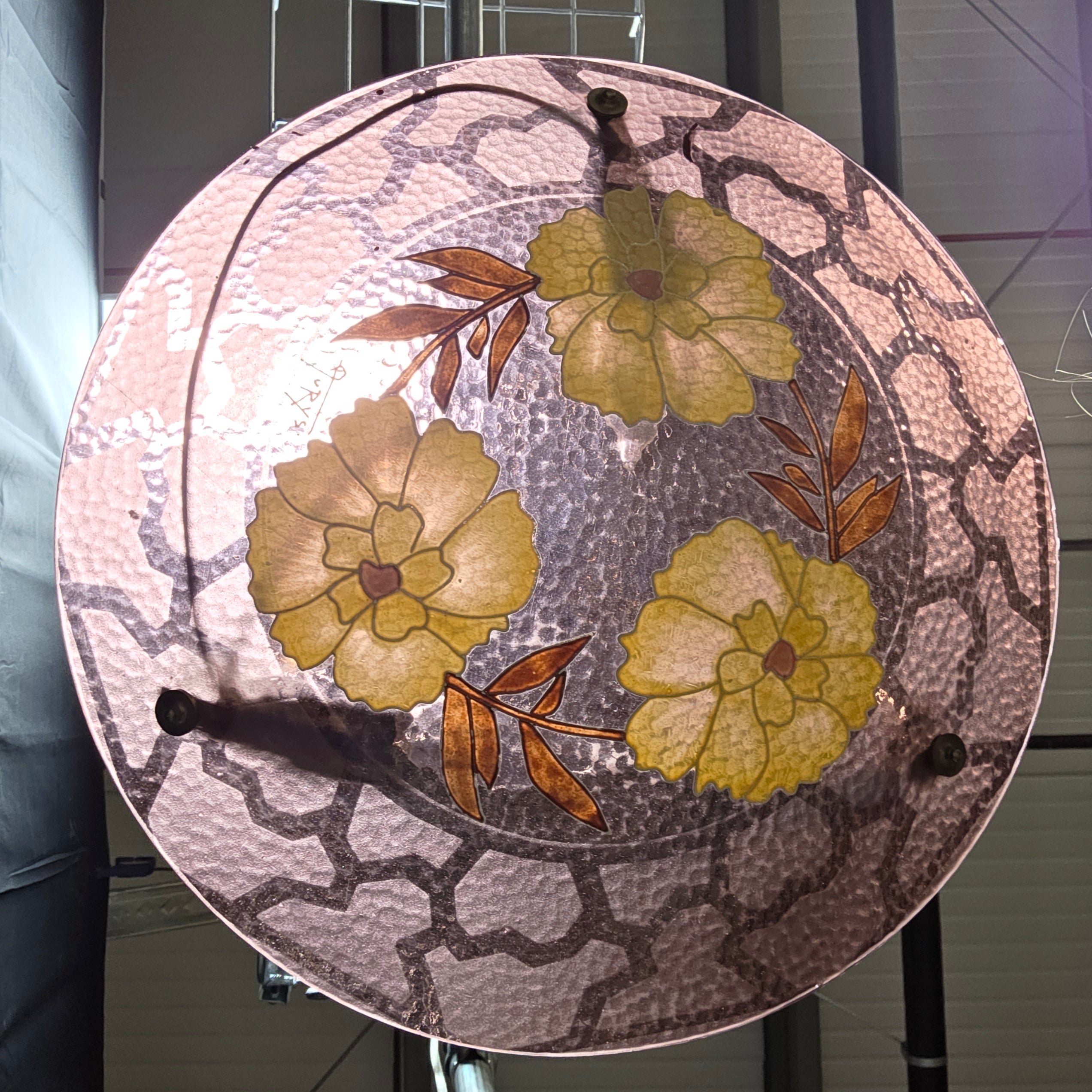 Signed Artist Floral Glass Chandelier 15"Dx16"