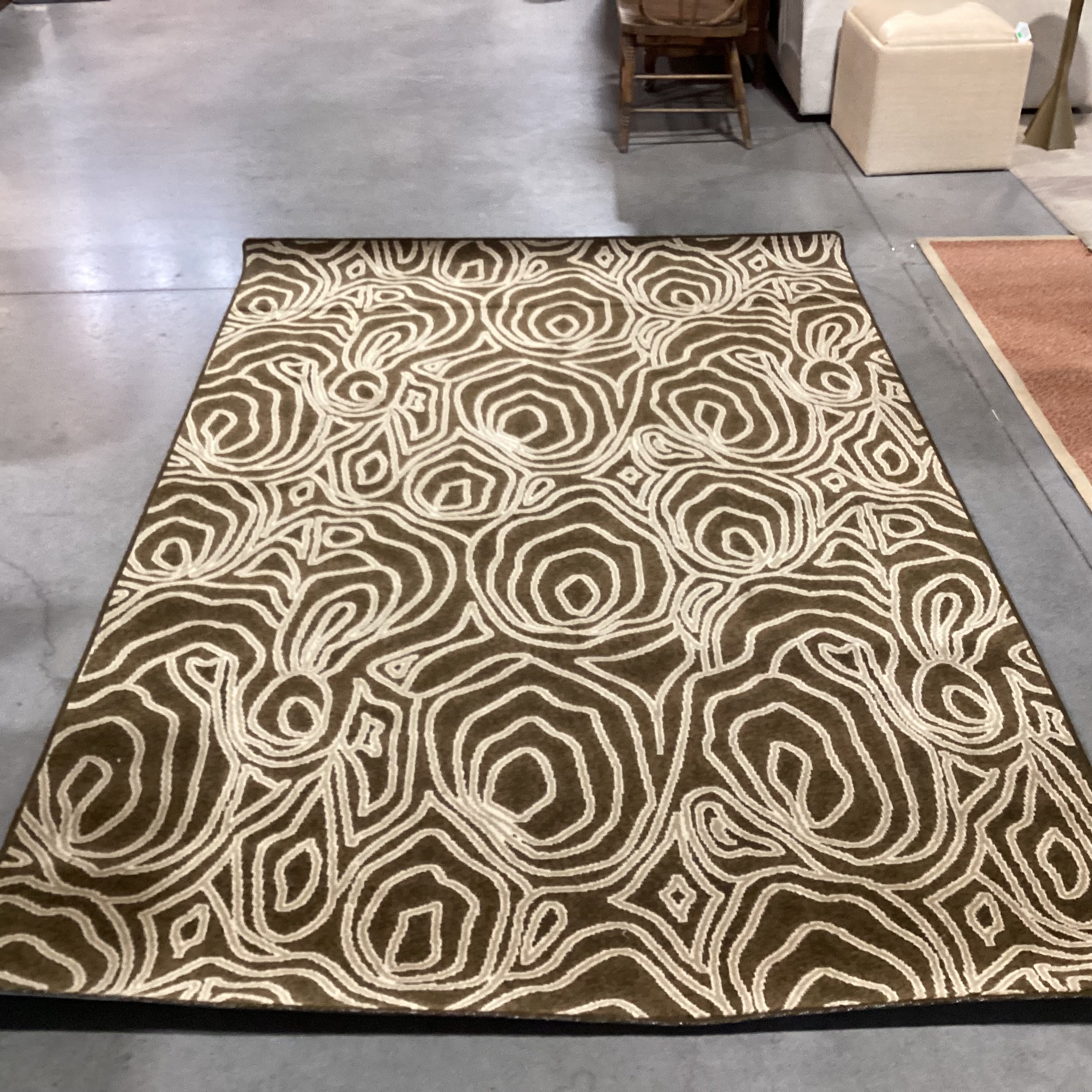 Custom Brown Tan Multi Design Wool Rug 6'x 9'