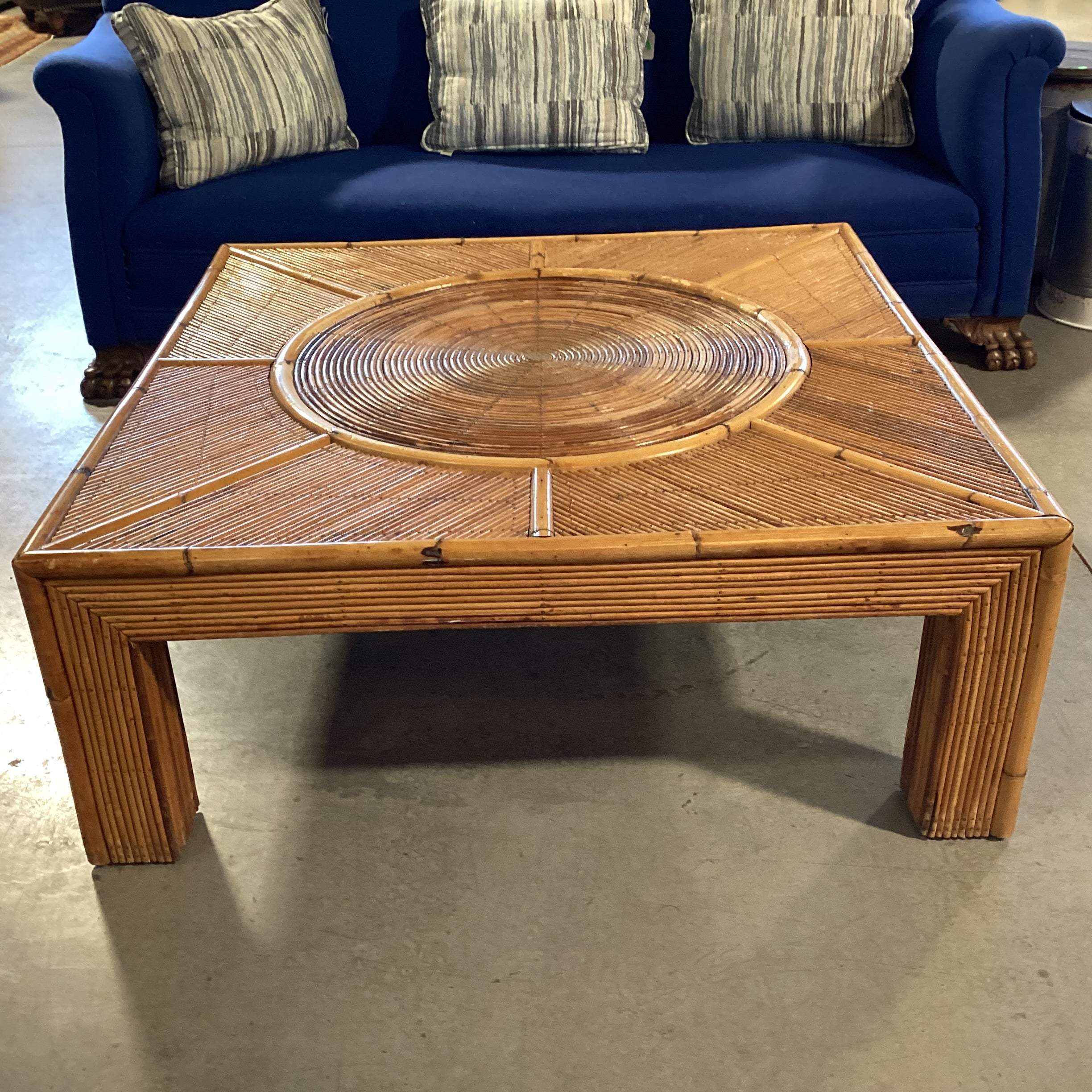 Ornate Bamboo Rattan Coffee Table 43"x 43"x 17"