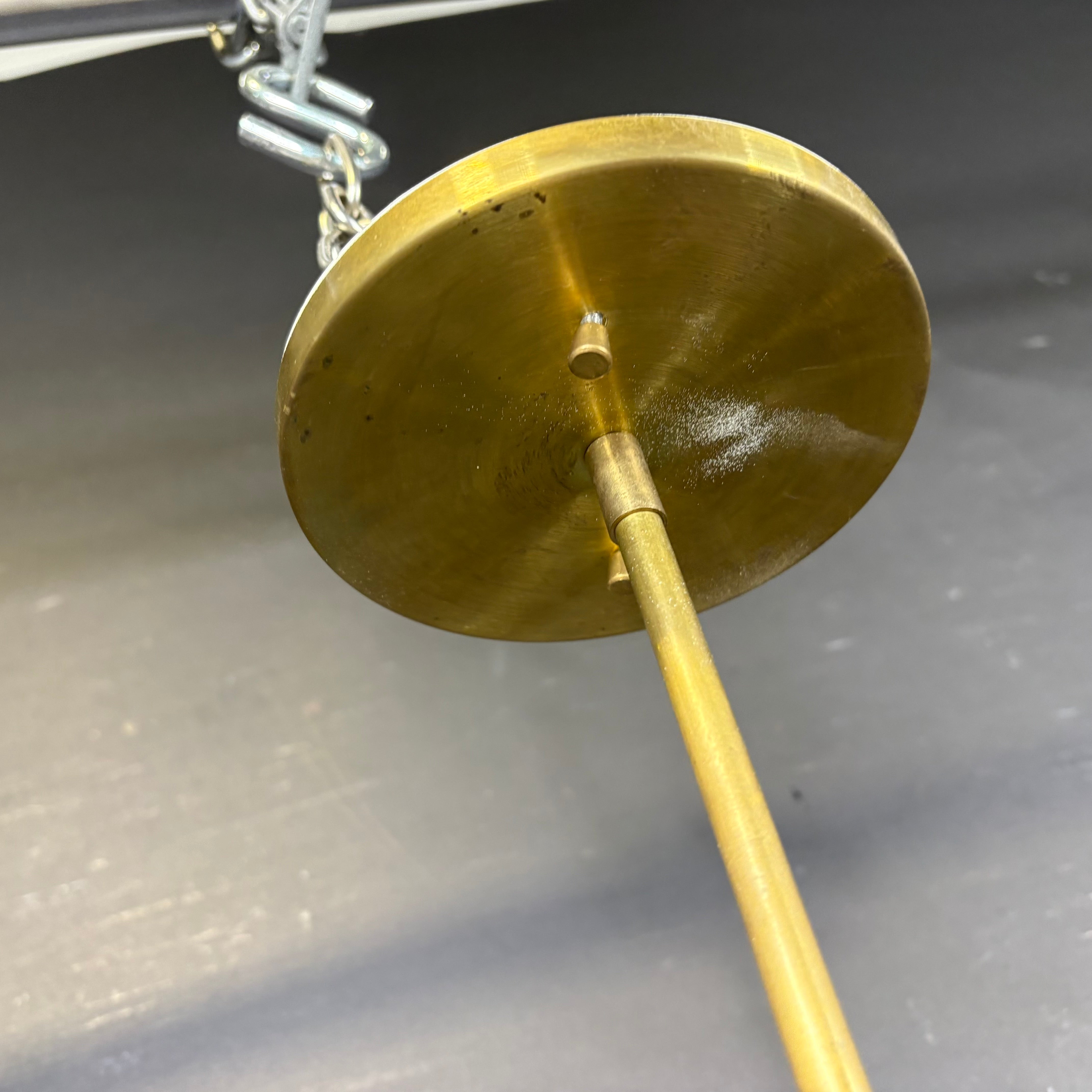 Seven Home Custom 3-Light Mid-Modern Antiqued Brass and Glass Chandeliers 50”x 38”x 24”