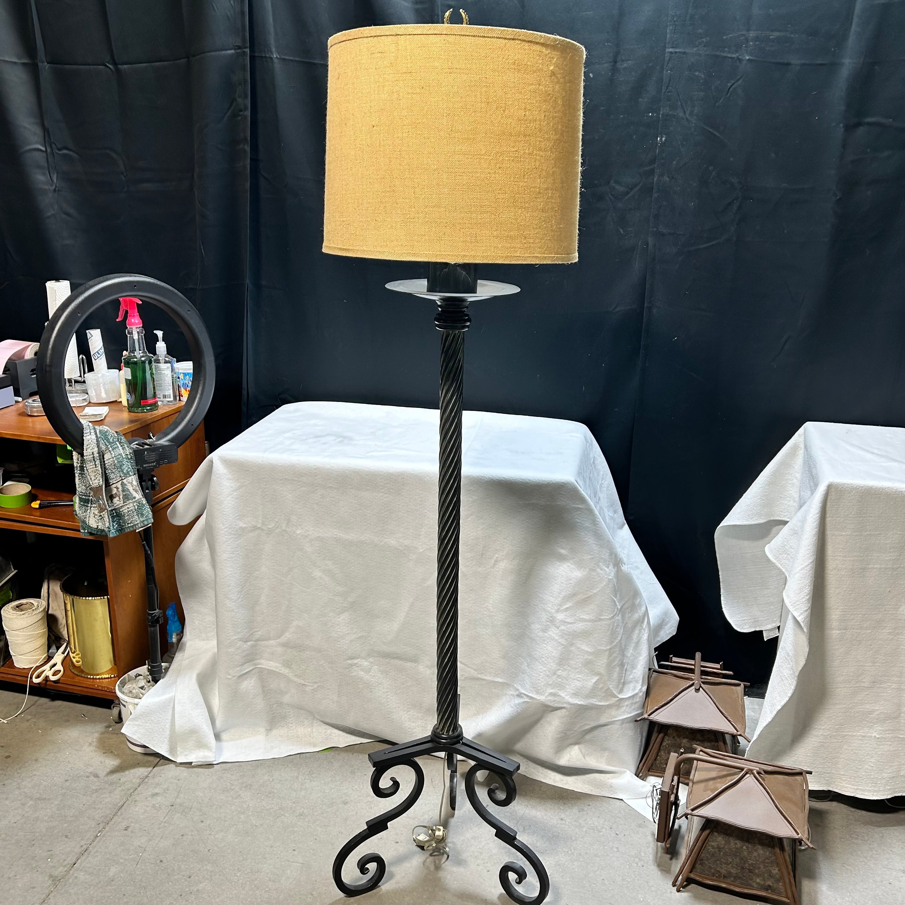 Vintage Heavy Candle Style Wrought Iron Floor Lamp 18"x 69"