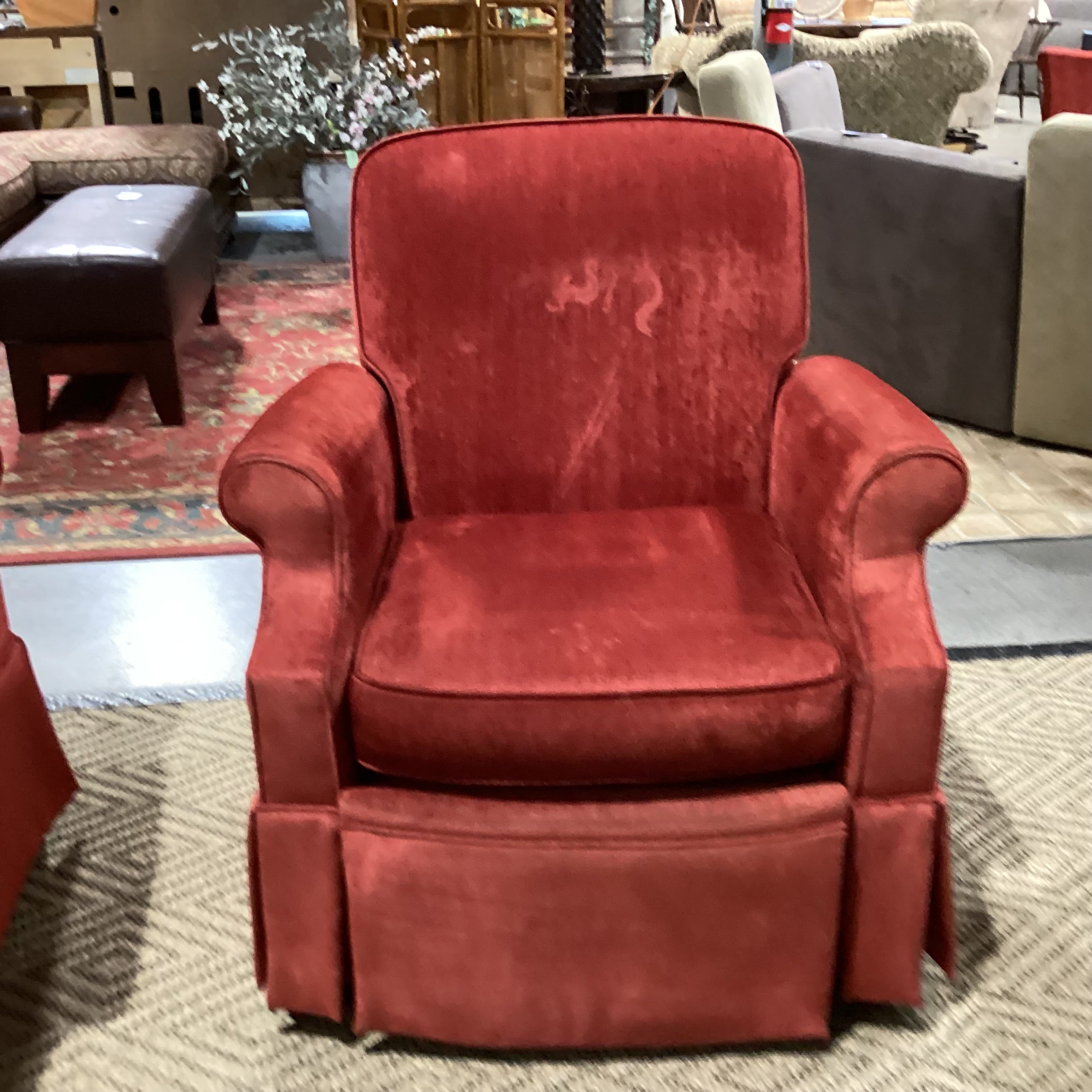 Red Ribbed Velvet Recliner Chair 34"x 36"x 38"