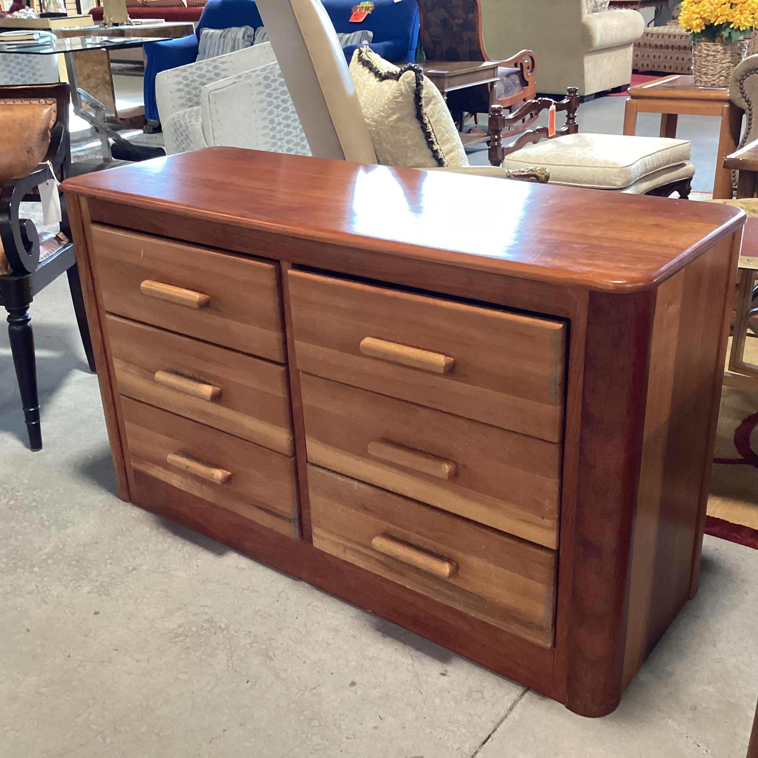Vintage 2 Tone Wood 6 Drawer Dresser 50"x 19"x 29.5