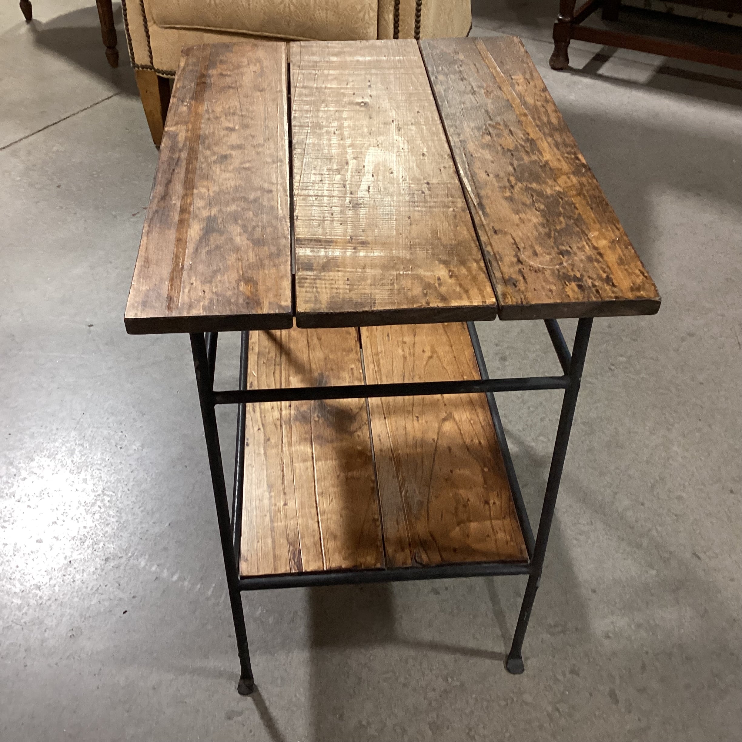 Finished Plank Wood & Iron Accent Table 24"x 18"x 24"