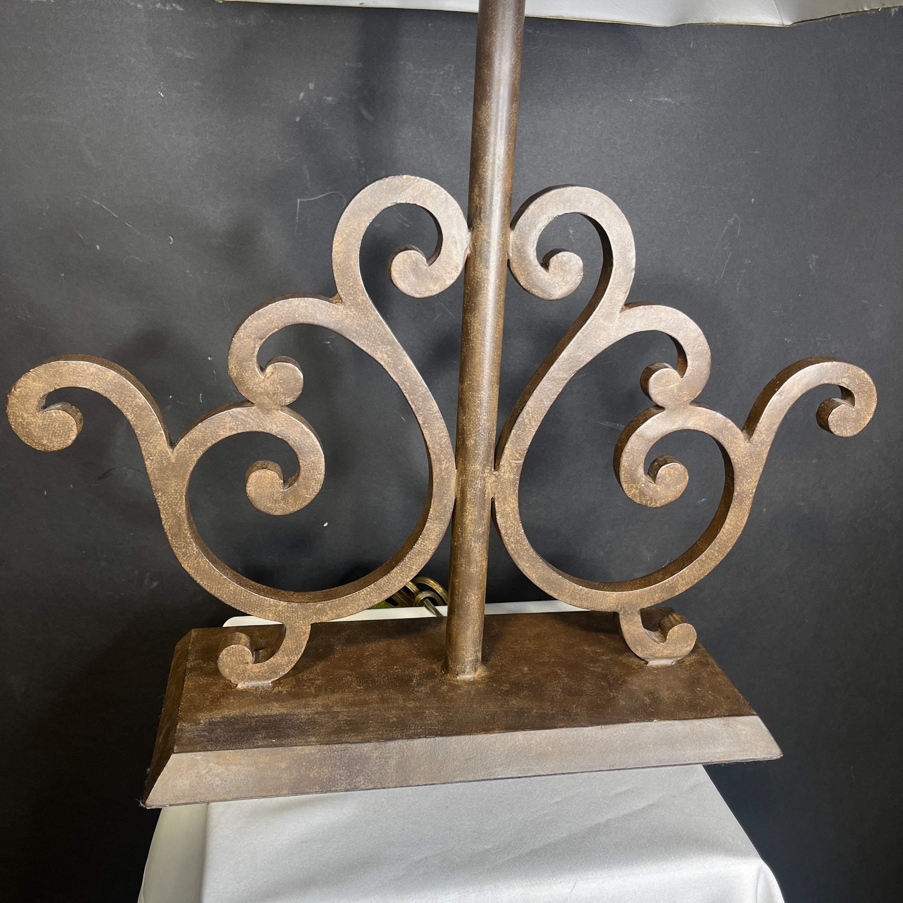 Dana Creath Designs Bronze Iron Scroll with Shade Table Lamp 22”x 12”x 30”