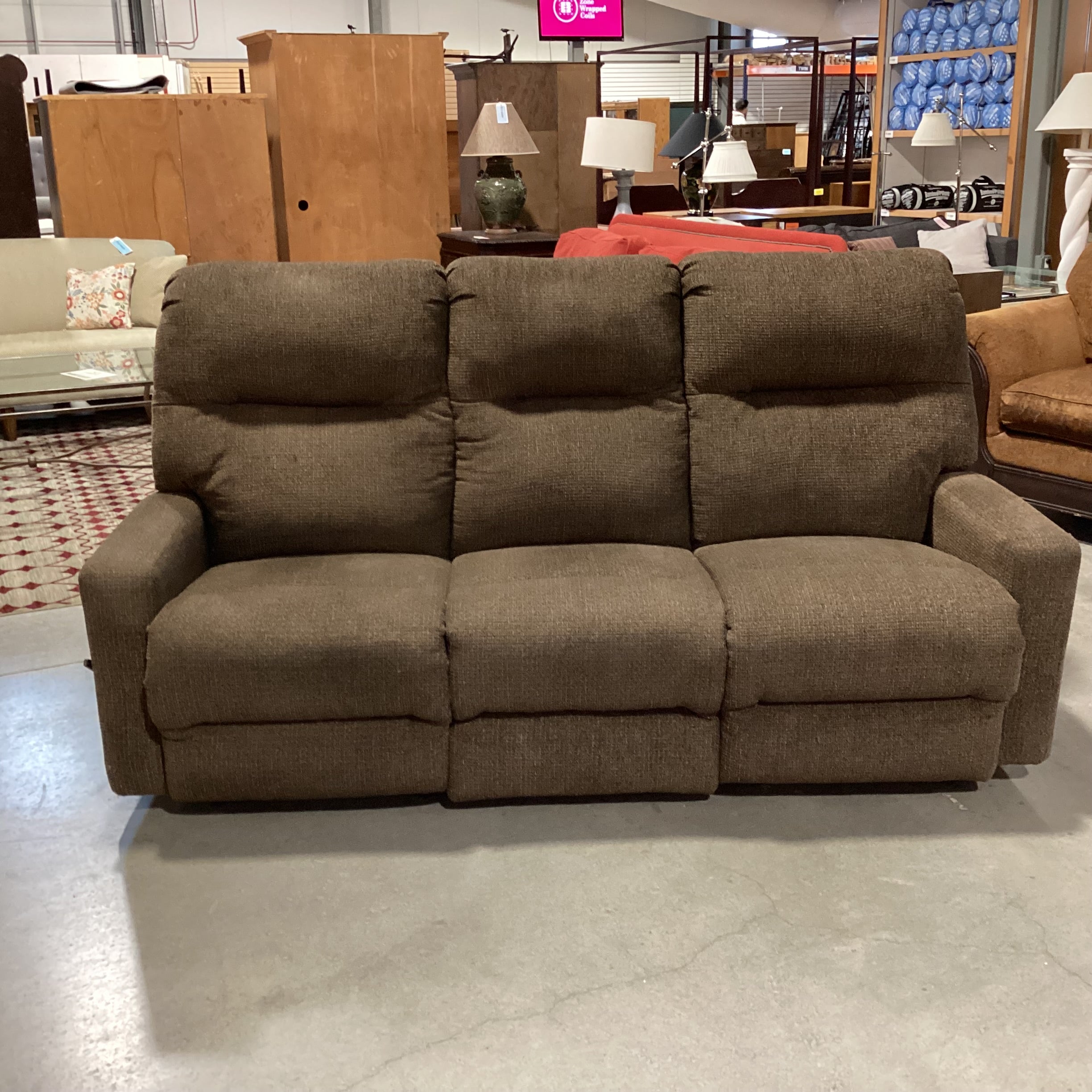 Best Chairs Furniture Brown Woven Upholstery Double Recling Sofa 81"x 36"x 43"