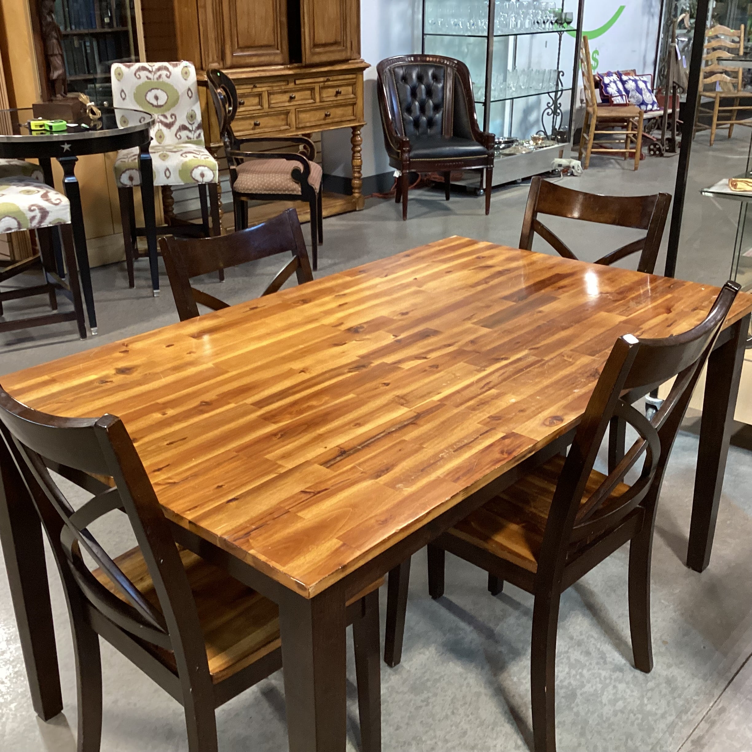 Light & Dark Finished Wood Table with 4 Chairs Dining Set 60"x 36"x 30"